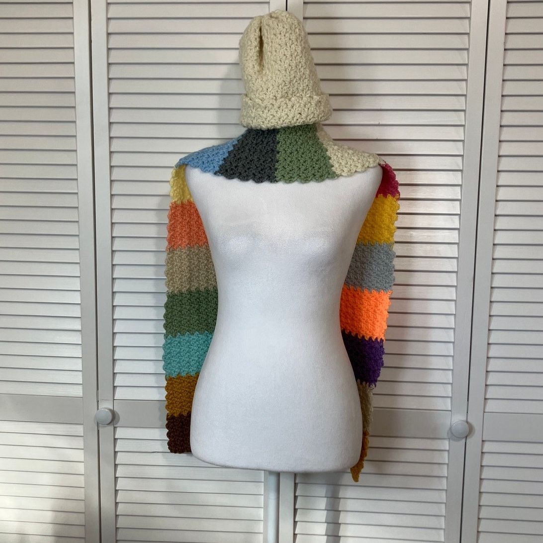 Handmade NWT Handmade Crocheted Multicolor Adult Beanie Scarf 62” Size ONE SIZE - 4 Thumbnail