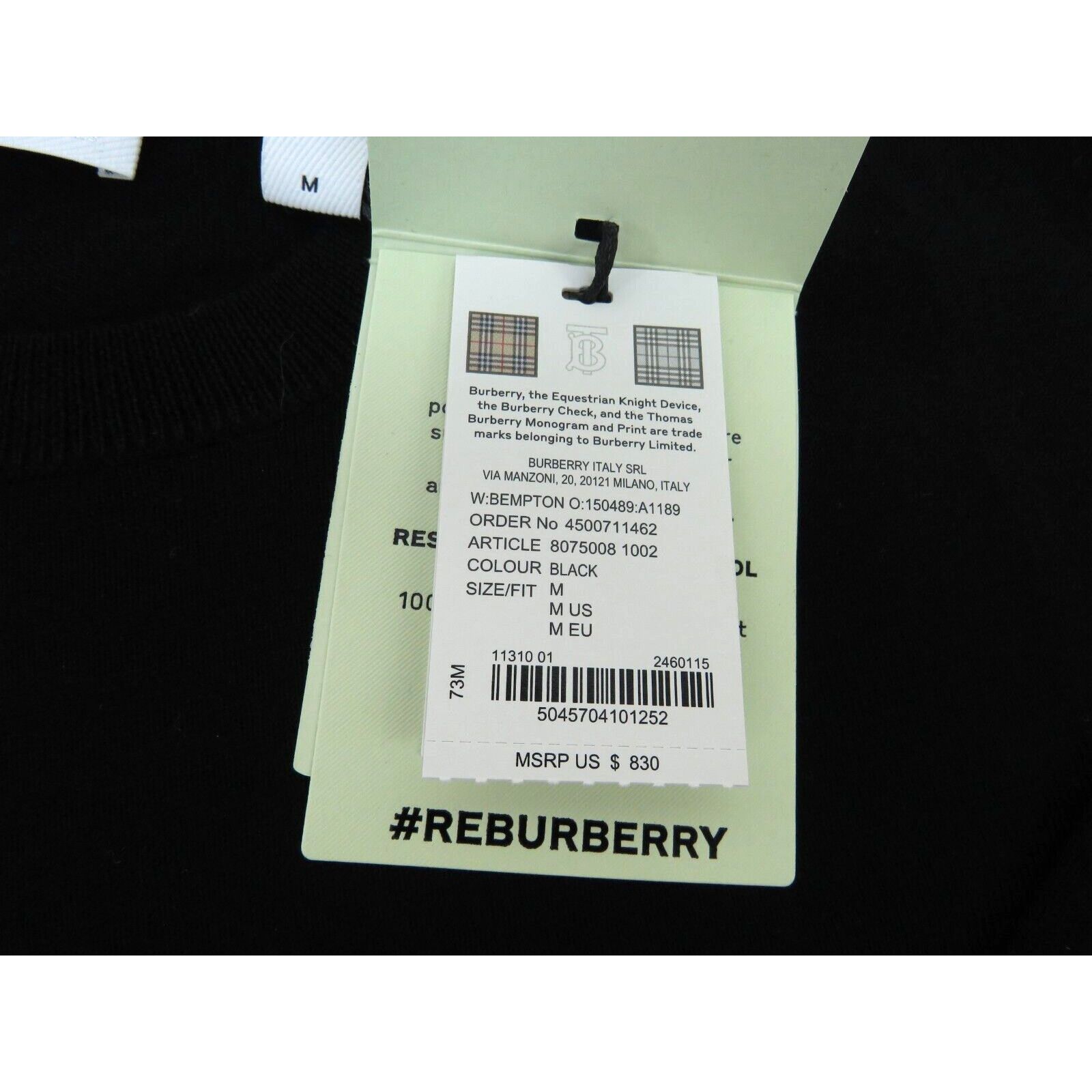 Burberry BEMPTON BLACK WOOL ELBOW CHECK PATCHES PULLOVER SWEATER M Size M / US 6-8 / IT 42-44 - 10 Thumbnail