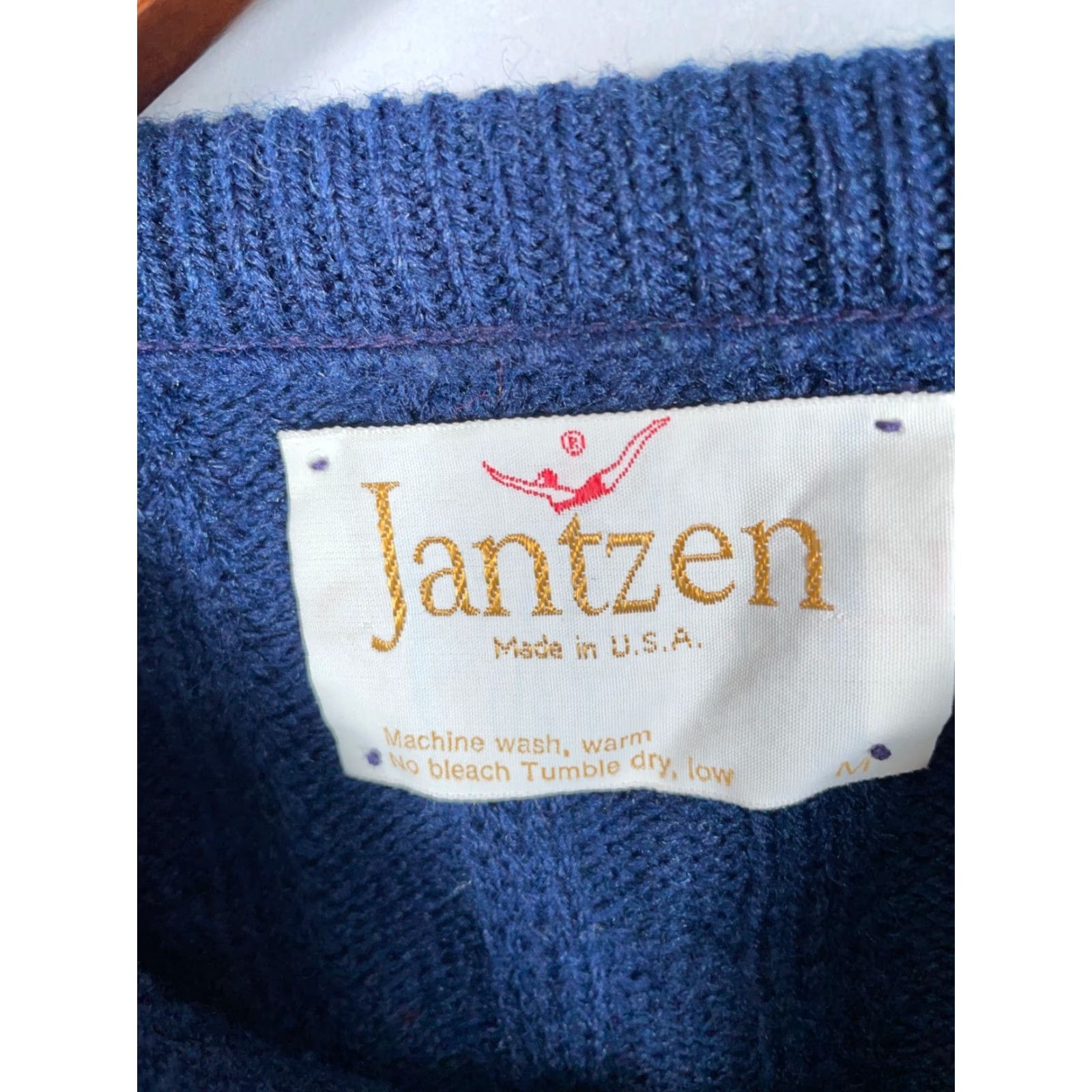 Jantzen VINTAGE 60s Jantzen Reindeer Cable Knit Sweater Men's Medium Winter Ivory Blue Retro Ski Size US M / EU 48-50 / 2 - 4 Thumbnail