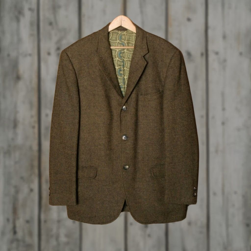 Vintage VINTAGE Clubman Green Herringbone Wool 3-Button Sport Coat 42-44 Mens Jacket Size US XS / EU 42 / 0 - 1 Thumbnail