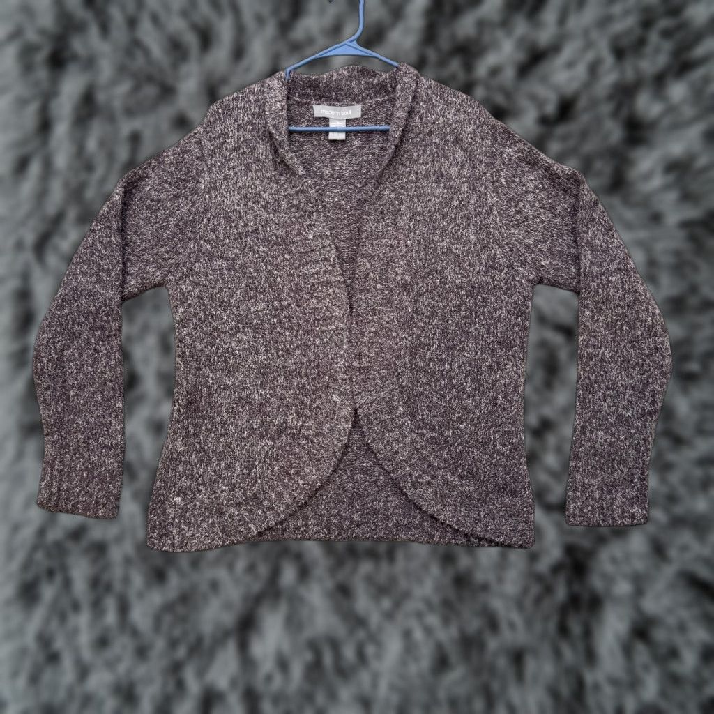 Vintage Modern Soul Cardigan Sweater Medium Purple Boucle Knit Open Layering Lagenlook Size M / US 6-8 / IT 42-44 - 1 Thumbnail
