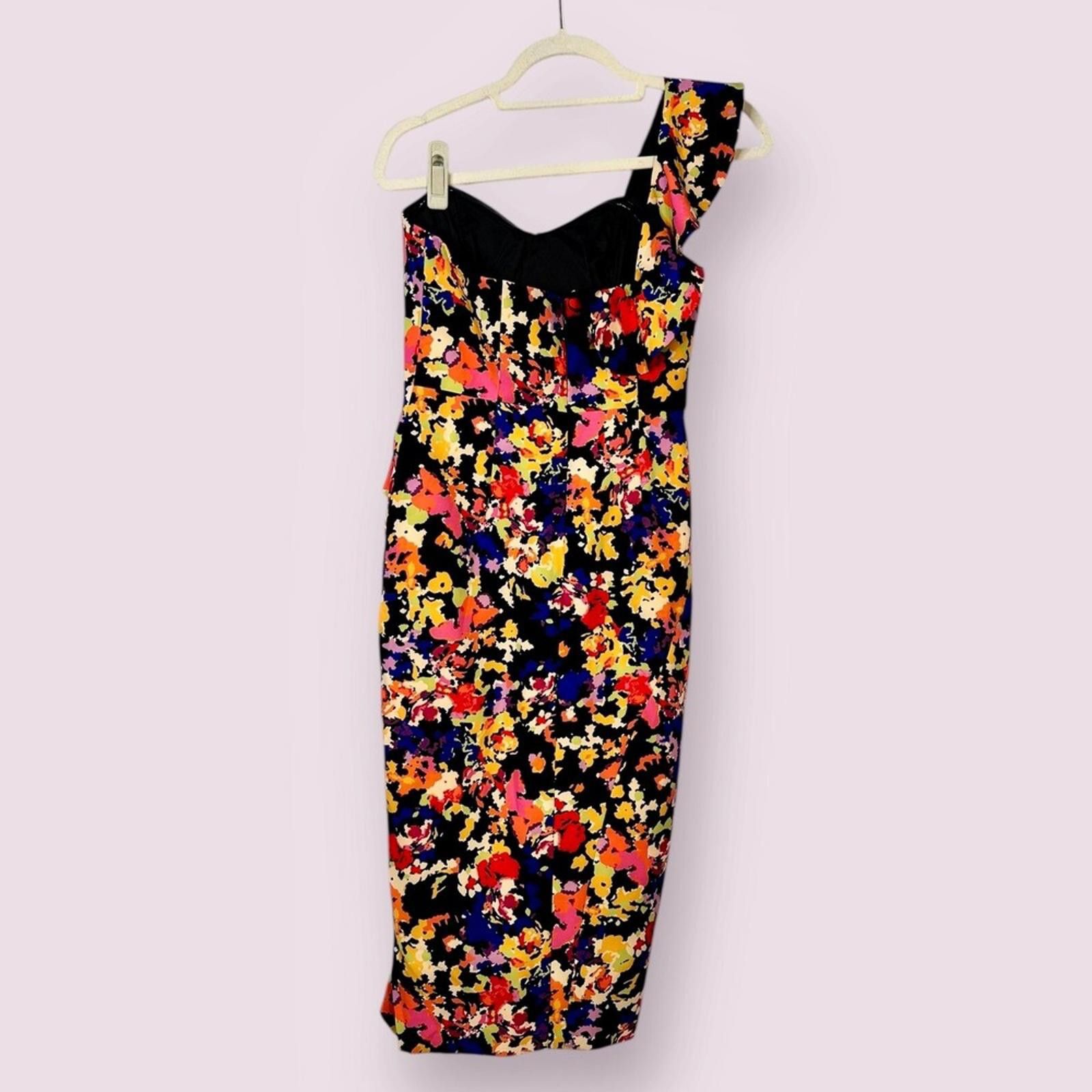 Designer Aidan Mattox Floral Print Cocktail Dress Size XS / US 0-2 / IT 36-38 - 3 Thumbnail