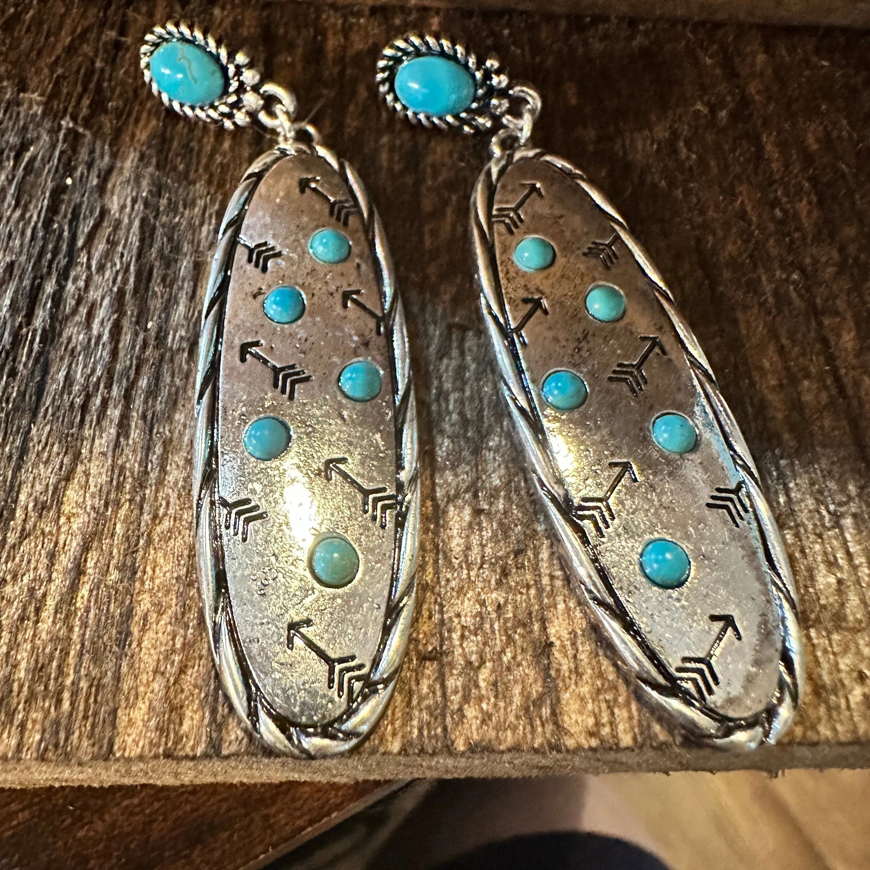 Other Boho Hippie Cowgirl Western Stamped Stone Earrings - Cactus Size ONE SIZE - 3 Thumbnail