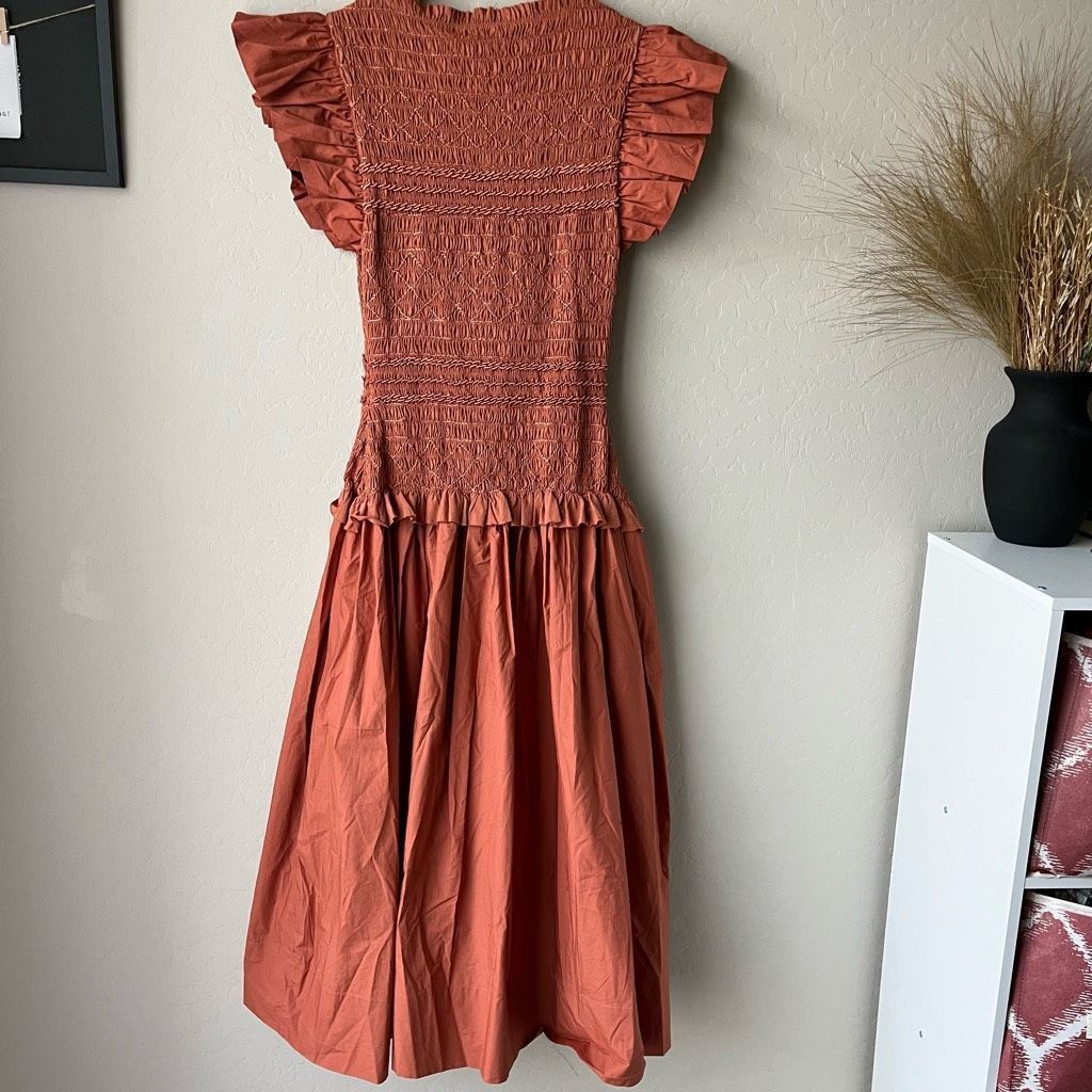 Ulla Johnson NEW Ulla Johnson Dress Madeline Flutter Sleeve Smocked Midi Size XS / US 0-2 / IT 36-38 - 6 Thumbnail