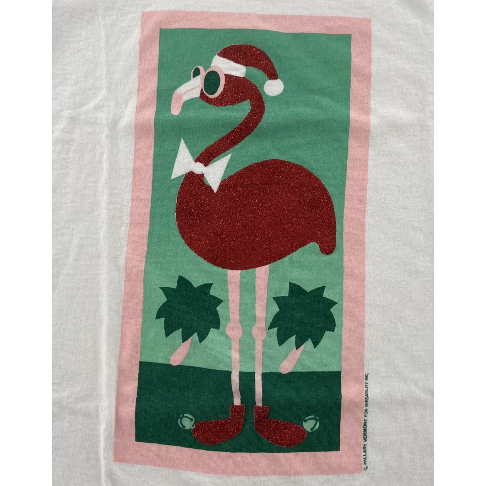 Fruit Of The Loom VINTAGE Flamingo Shirt Adult XL Christmas Glitter Graphic T-Shirt White 100% Cotton USA Mens 90s Christmas Flamingo Glitter Logo Size US XL / EU 56 / 4 - 3 Thumbnail