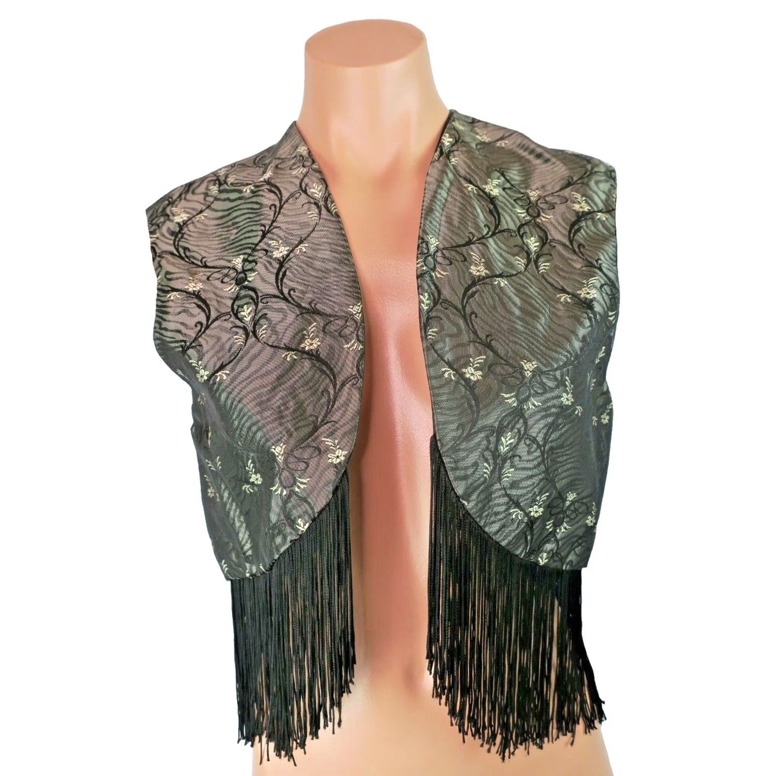 Vintage VINTAGE Phyllis Terry Silk Blend Floral Fringe Cropped Vest Women L Silver Mandarin Asian Style Shirt? Size L / US 10 / IT 46 - 2 Thumbnail