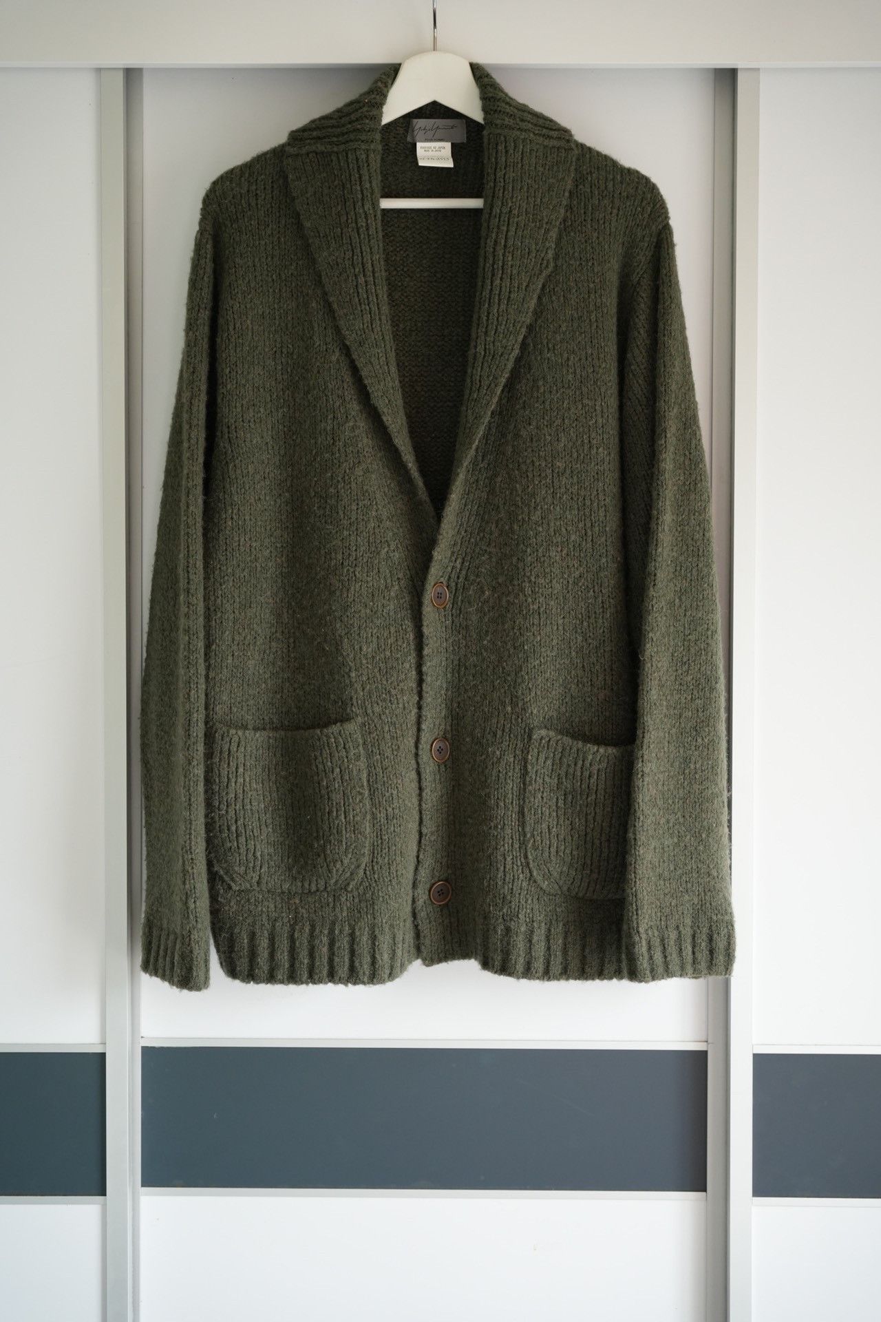image of Yohji Yamamoto 14Aw Olive Green Wool Knit Jacket, Men's (Size Large)