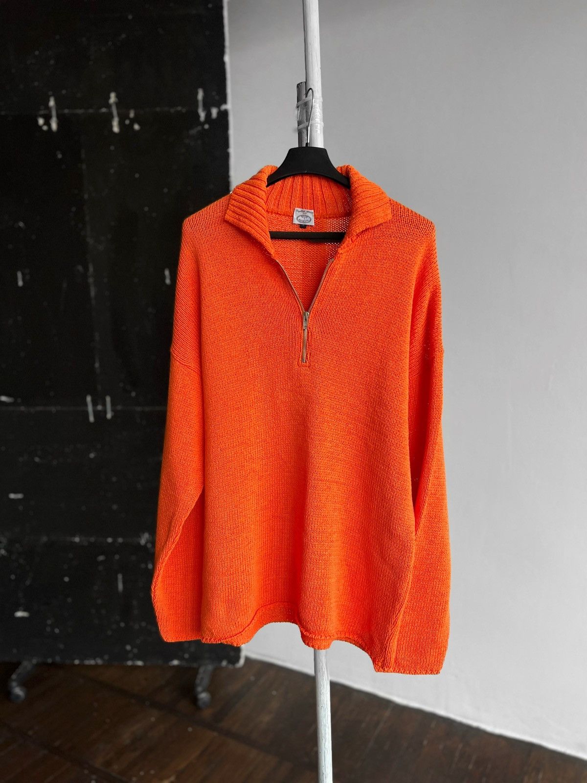 Designer Asselta English Knitted Orange Long Sleeve Sweater 1/4 Zip Size US L / EU 52-54 / 3 - 1 Thumbnail
