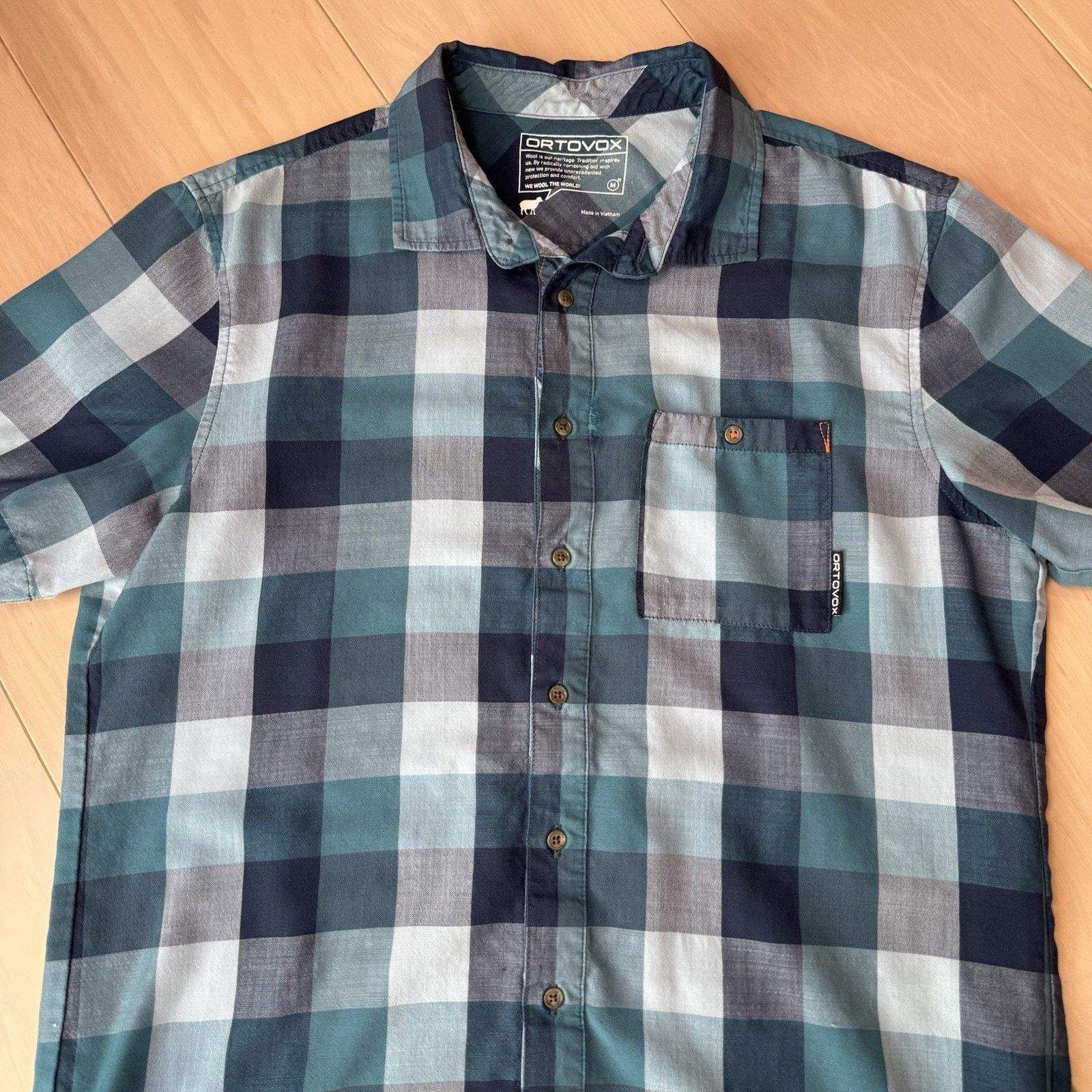 ORTOVOX Ortovox Short Sleeve Shirt Medium Blue Check Wool Blend Size US M / EU 48-50 / 2 - 4 Thumbnail