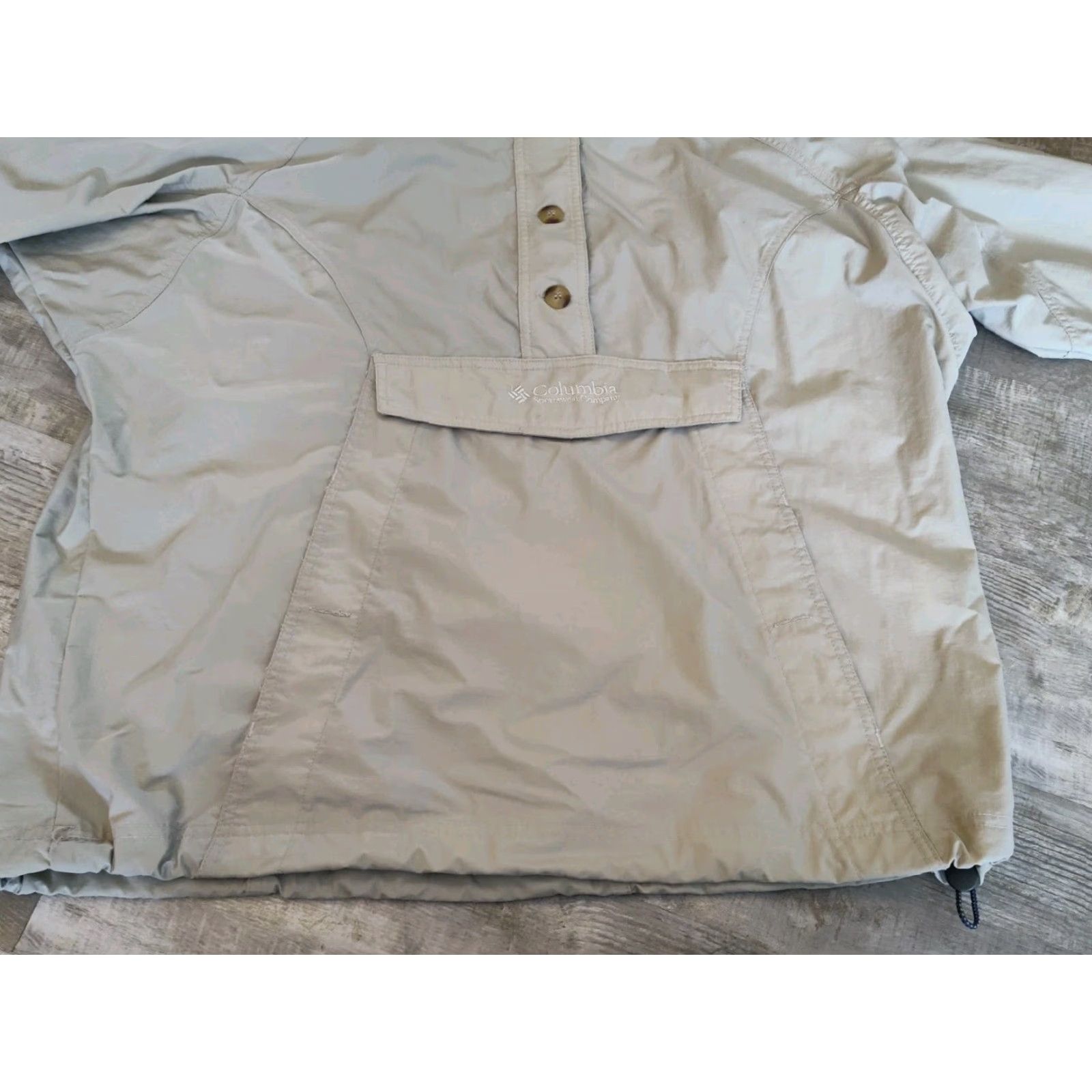 Vintage VINTAGE Columbia Windbreaker Jacket Mens L Beige Hooded Front Pouch Pocket All Seasons 50 Chest Mens Size US L / EU 52-54 / 3 - 3 Thumbnail