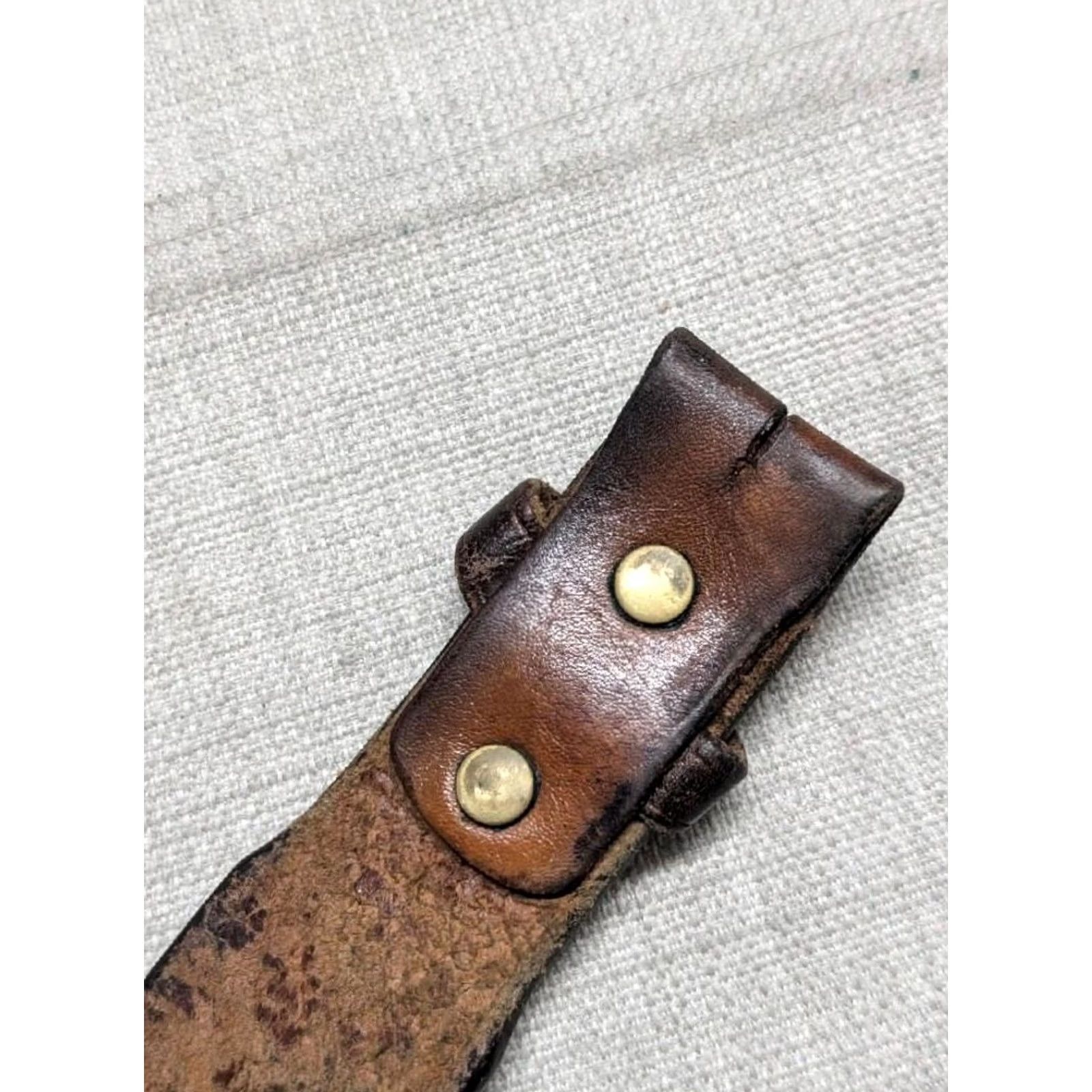 Vintage VINTAGE TOOLED bucke belt ACORNS cowhide leather 32 brown WESTERN tapered cowboy Size 32 - 4 Thumbnail