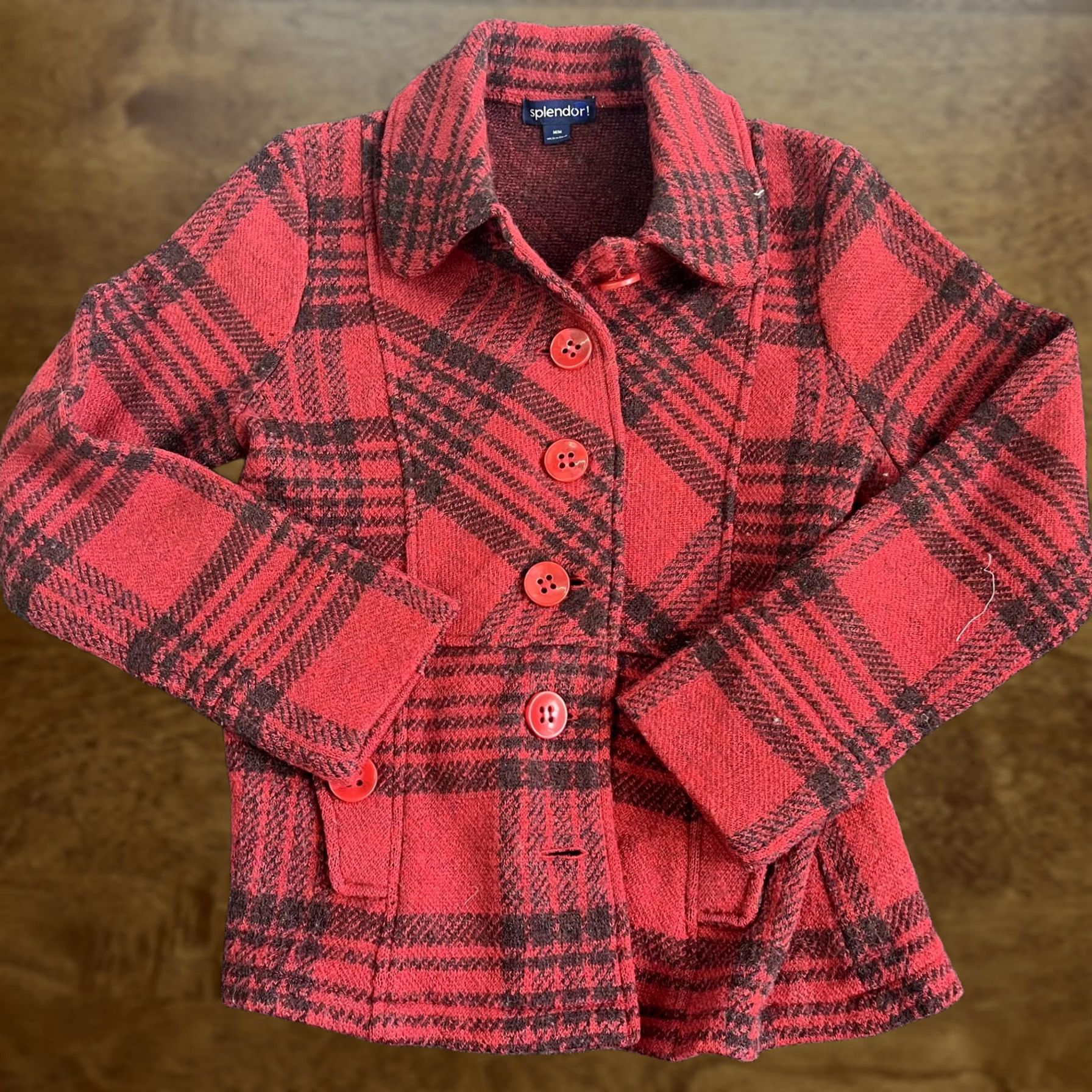 Vintage Splendor Jacket Womens Medium Red Plaid 100% Wool Button Front Collared Short Size 32" / US 10 / IT 46 - 1 Thumbnail