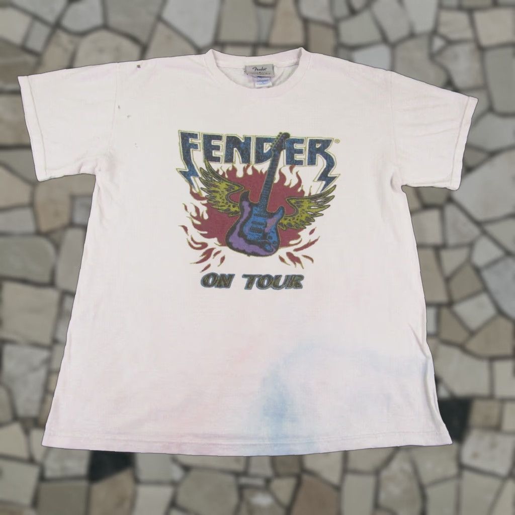 Fender VINTAGE Fender Shirt Mens Medium White Winged Guitar On Tour Telecaster Crewneck Tee Size US M / EU 48-50 / 2 - 1 Thumbnail
