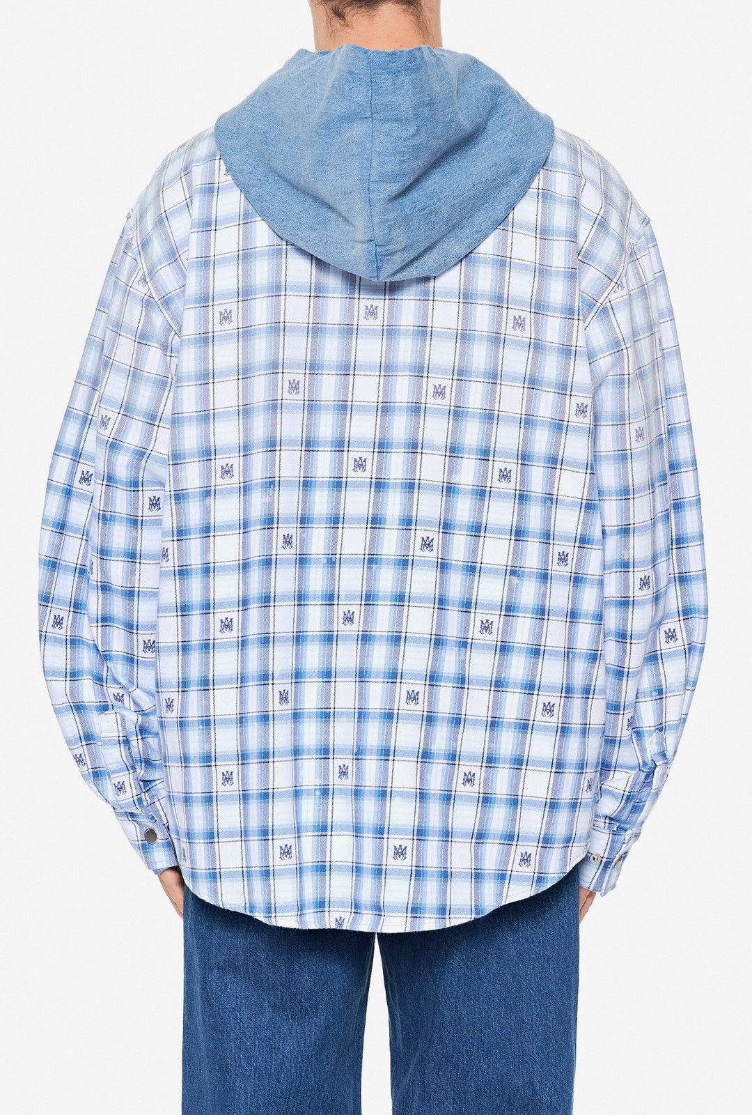 Amiri Last Size Amiri Off-White & Blue Hooded Logo Patch Overshirt Size US XL / EU 56 / 4 - 9 Thumbnail