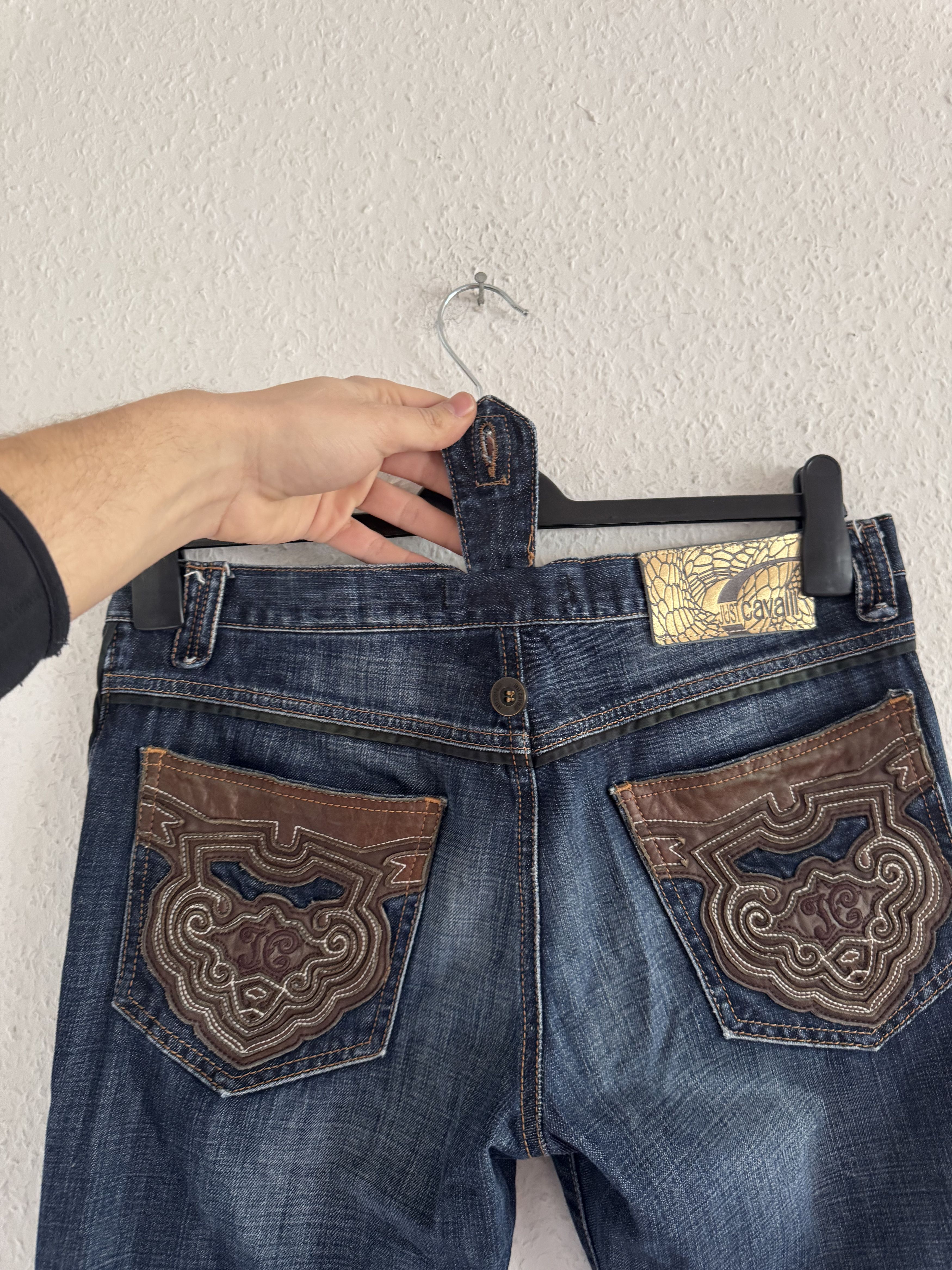 Just Cavalli Ornate Leather Pocket Denim Jeans Size US 33 - 16 Thumbnail