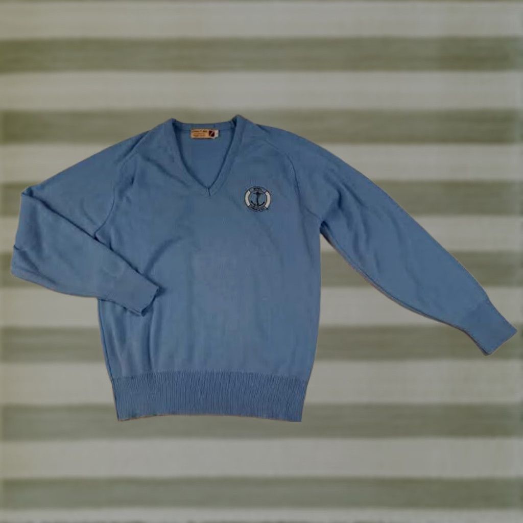 47 VINTAGE Royal Princess Knit Sweater Logo 47 Pullover Women L Blue USA Made Knit Cotton V-Neck Long Sleeve Regular 25in Size L / US 10 / IT 46 - 1 Thumbnail