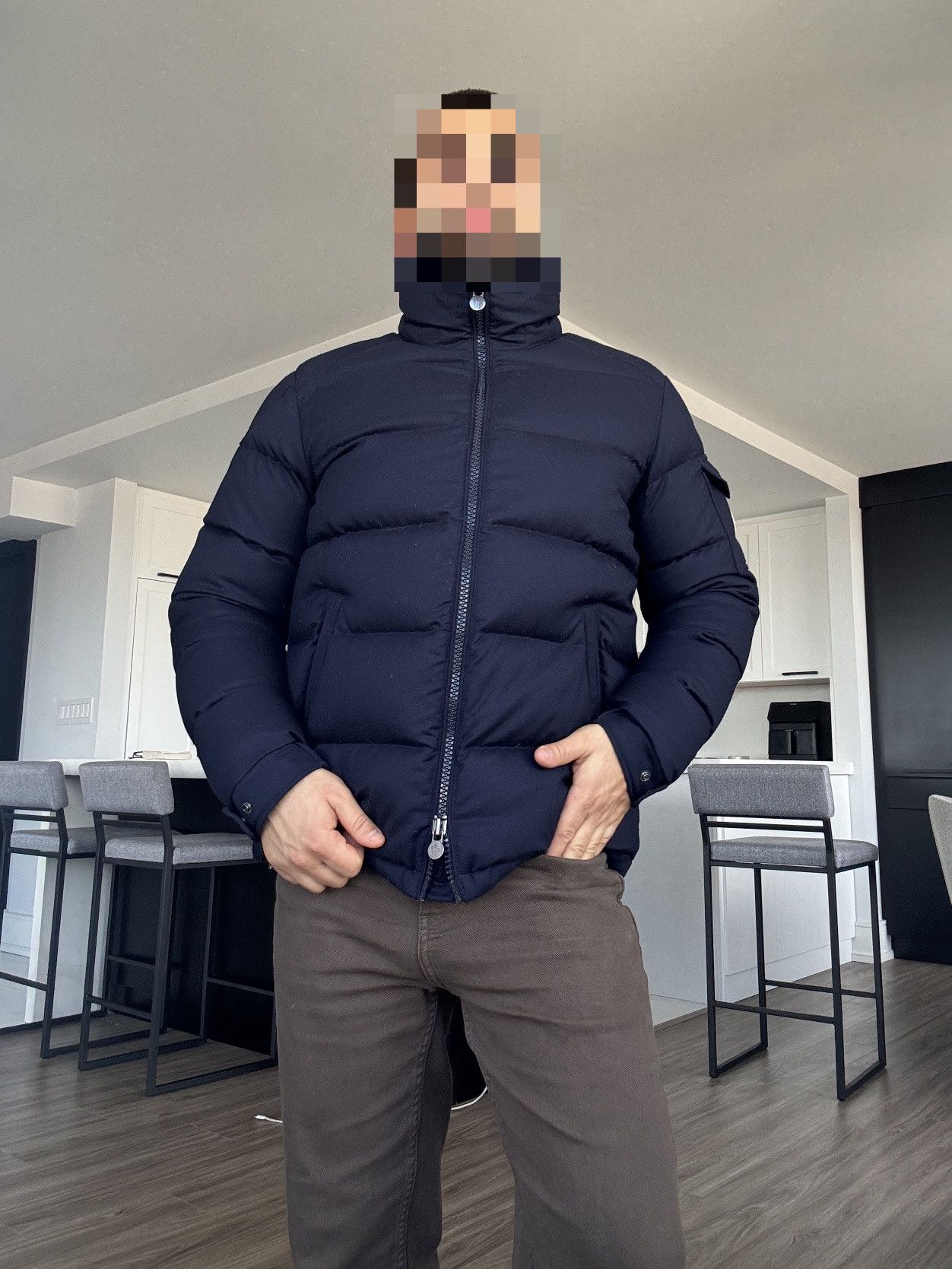 Moncler Montgenevre Hooded Wool Flannel Short Down Jacket Navy Size US XL / EU 56 / 4 - 17 Thumbnail