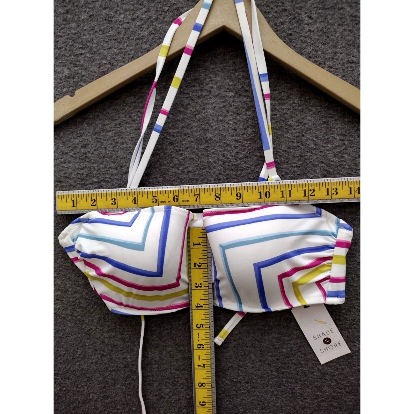 Vintage Shade & Shore Bikini Top 36B White Striped Cross-Back Swim Beach Women B Cup Nylon Spandex Polyester Hand Wash Only Push-Up Vintage No Size XS / US 0-2 / IT 36-38 - 4 Thumbnail