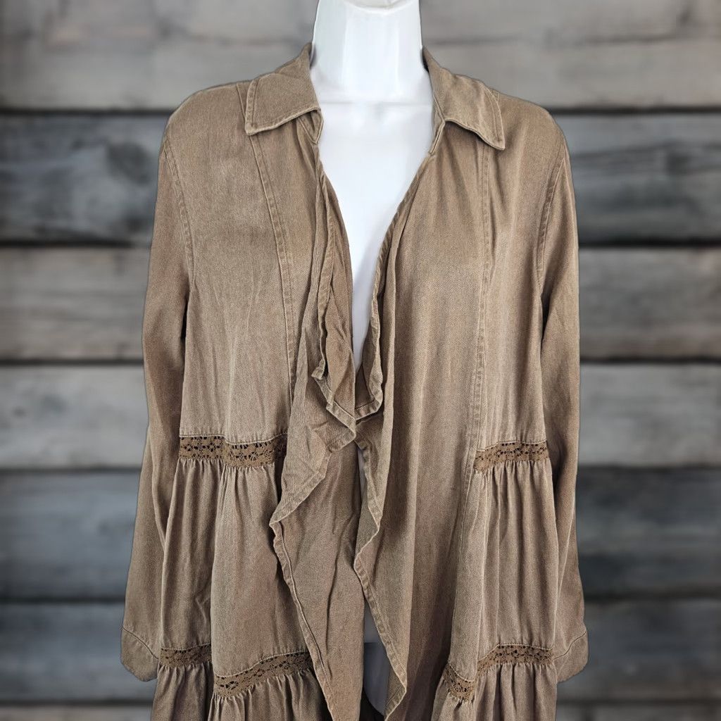 Vintage Knox Rose Womens Jacket Open Front Solid Brown Long Sleeve Rayon Sz Small Size S / US 4 / IT 40 - 1 Thumbnail