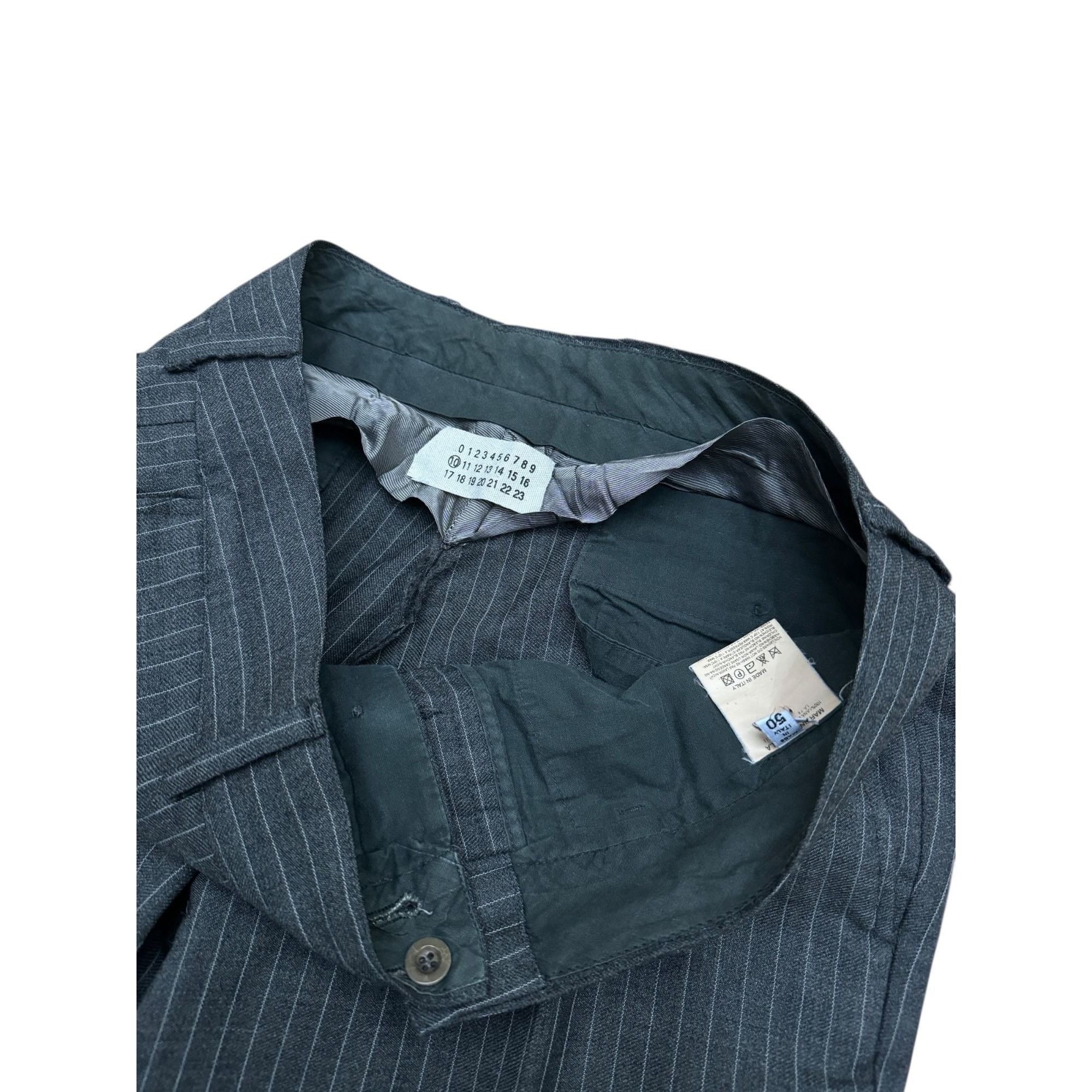 Maison Margiela Archive FW 2003 Grey Pinstripe Wool Trousers Size US 34 / EU 50 - 2 Thumbnail