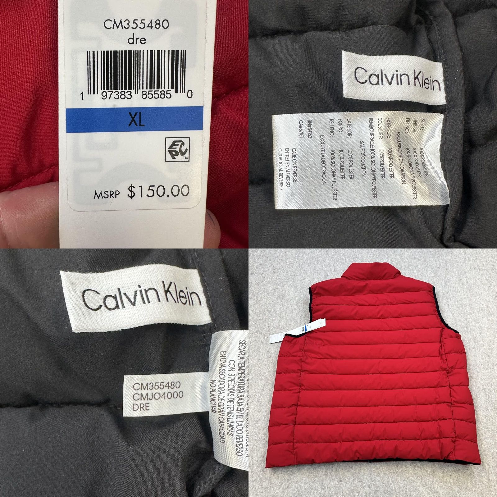 Calvin Klein Calvin Klein Vest Mens XL Red Puffer Quilted Full Zip Water Resistant Zip Pockets Logo Zipper Casual Travel Wind-Resistant CM355480 Size US XL / EU 56 / 4 - 9 Thumbnail