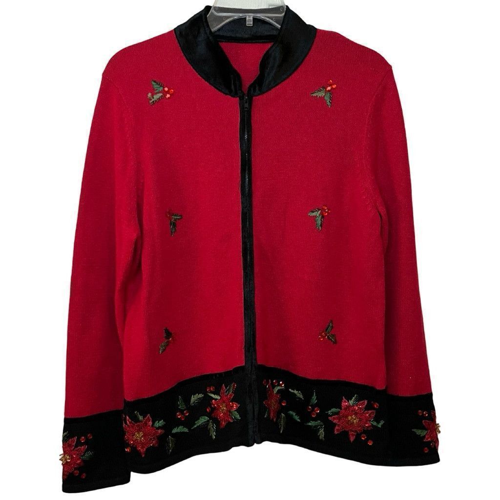 Vintage Y2K Christmas Holiday Cardigan Sweater Zip Up Shacket Sz M/L Size L / US 10 / IT 46 - 2 Thumbnail