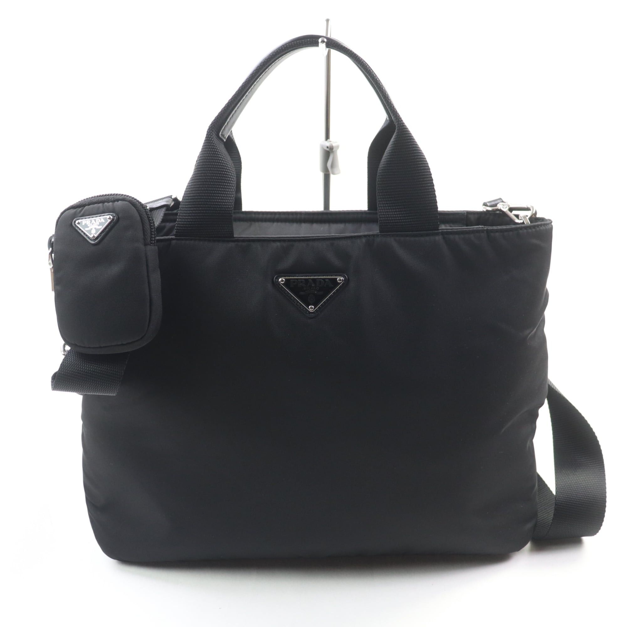 Prada PRADA 1BG867 Re-Nylon Pouch/Shoulder Bag with Triangle Logo and Leather Detailing, Black, Made in Italy, Women's Size ONE SIZE - 1 Thumbnail