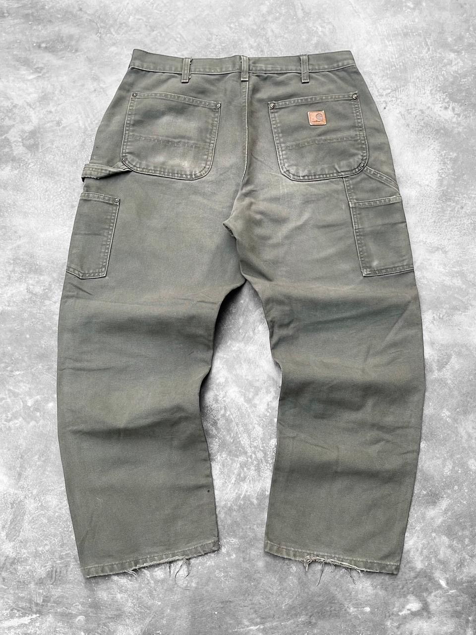 Carhartt Faded Mosgreen Distressed Carhartt Doublekne Pant B136-MOS Size US 34 / EU 50 - 6 Thumbnail