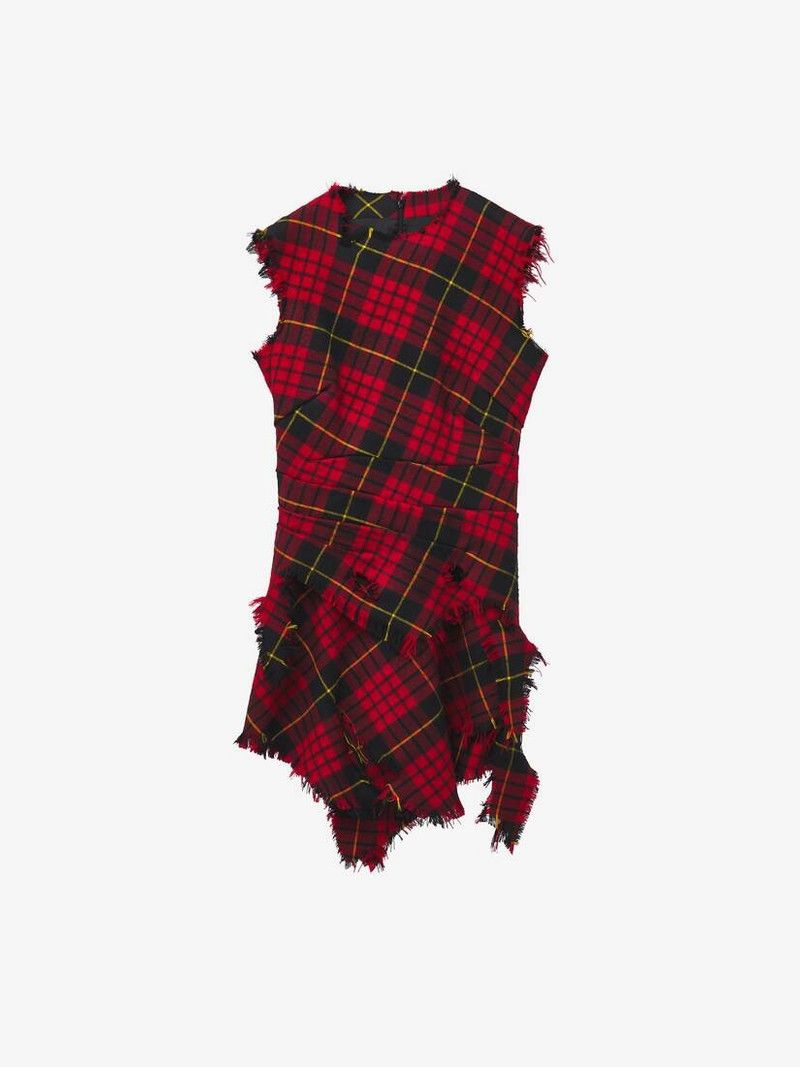 Alexander McQueen o1srvl11e0326 Distressed Tartan Mini Dress in Red/Black Size XL / US 12-14 / IT 48-50 - 1 Thumbnail