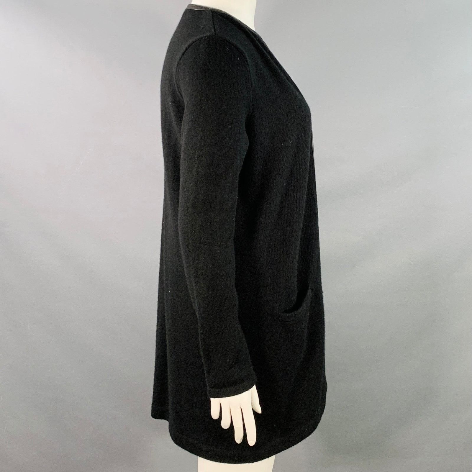 Ralph Lauren Size L Black Cashmere Lambskin Trim Open Front Cardigan Size L / US 10 / IT 46 - 3 Thumbnail