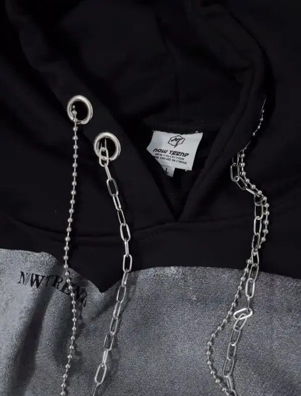 VIBE Rare fashion goth gothic shadow hoodie sweatshirt with chain Size US M / EU 48-50 / 2 - 4 Thumbnail