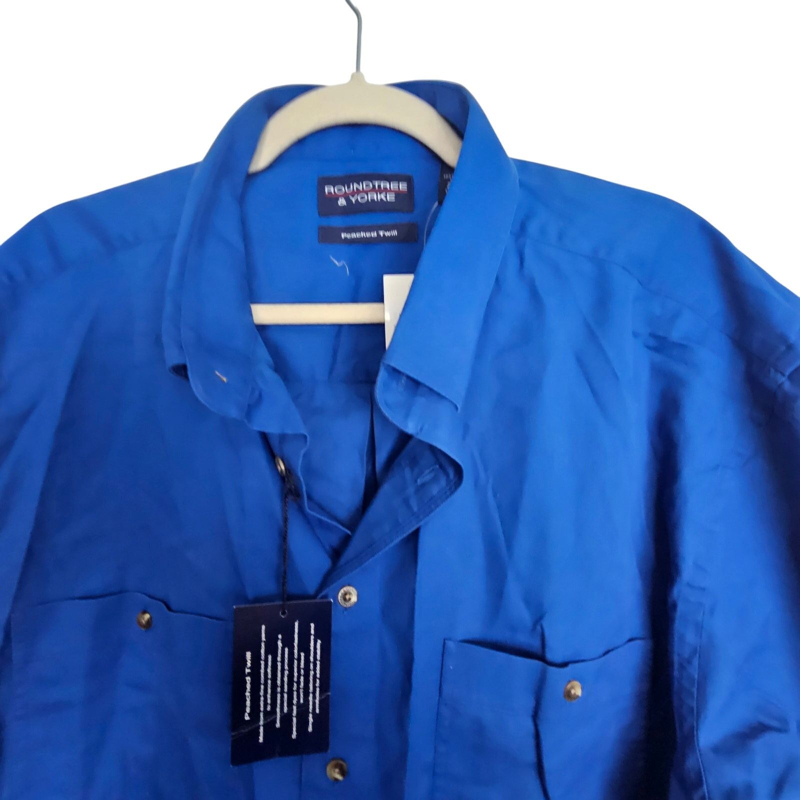 Roundtree & Yorke NEW Roundtree & Yorke Blue Button Shirt Twill Men 2XLT Size US XXL / EU 58 / 5 - 2 Thumbnail