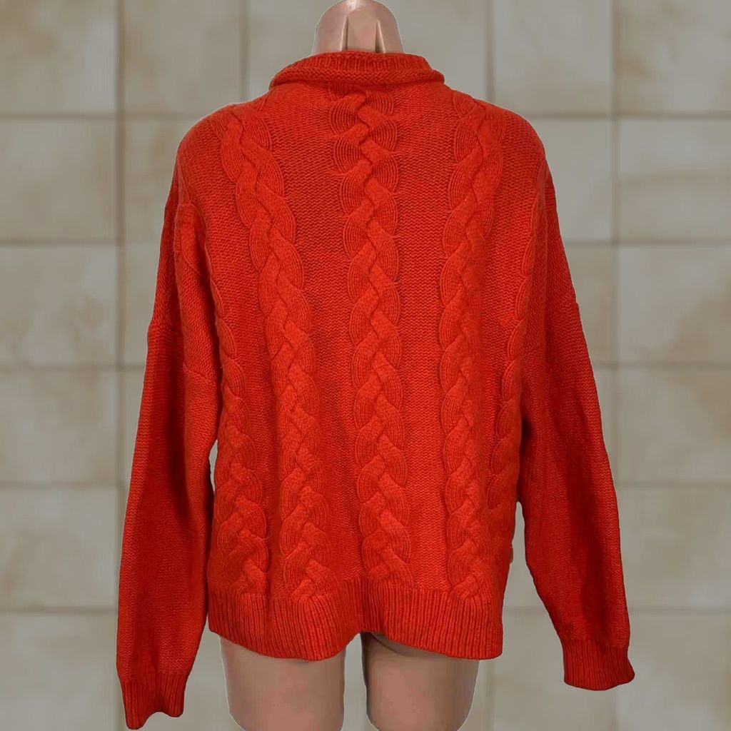 Madewell Madewell Womens Sweater Cable-Knit Chunky Orange Pullover Mock Neck Size L Women Pullover Knit Orange Mock Neck Pullover Size L / US 10 / IT 46 - 1 Thumbnail