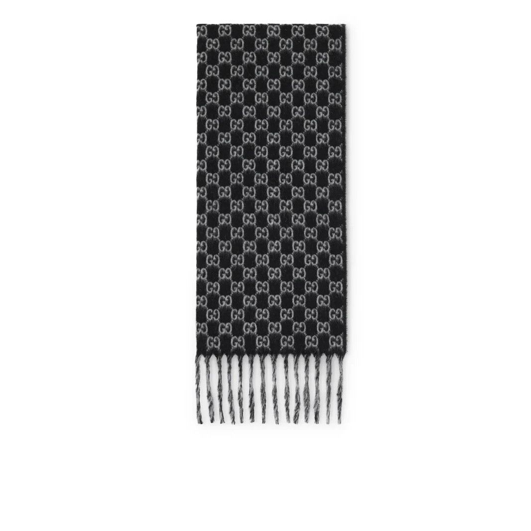 GUCCI Black/Gray Wool And Cashmere Scarf New & Authentic