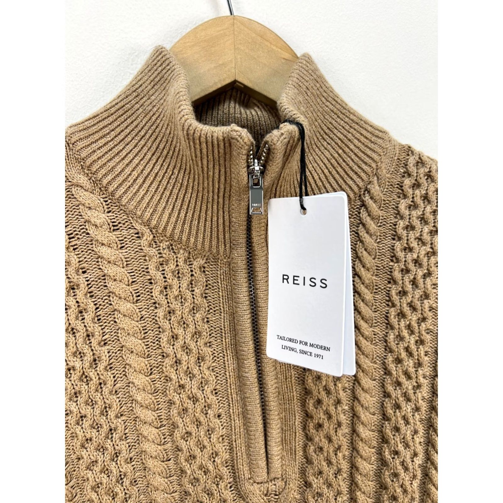 Reiss Reiss Bantham Half Zip Cable Knit Sweater S Mens Camel Pullover Knit Wool Wool Blend Wool 2020s Size US S / EU 44-46 / 1 - 3 Thumbnail