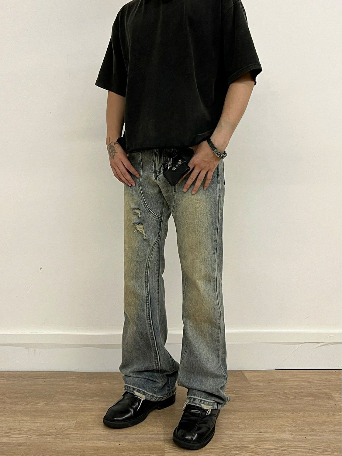 y2k ripped distressed grunge flared jeans