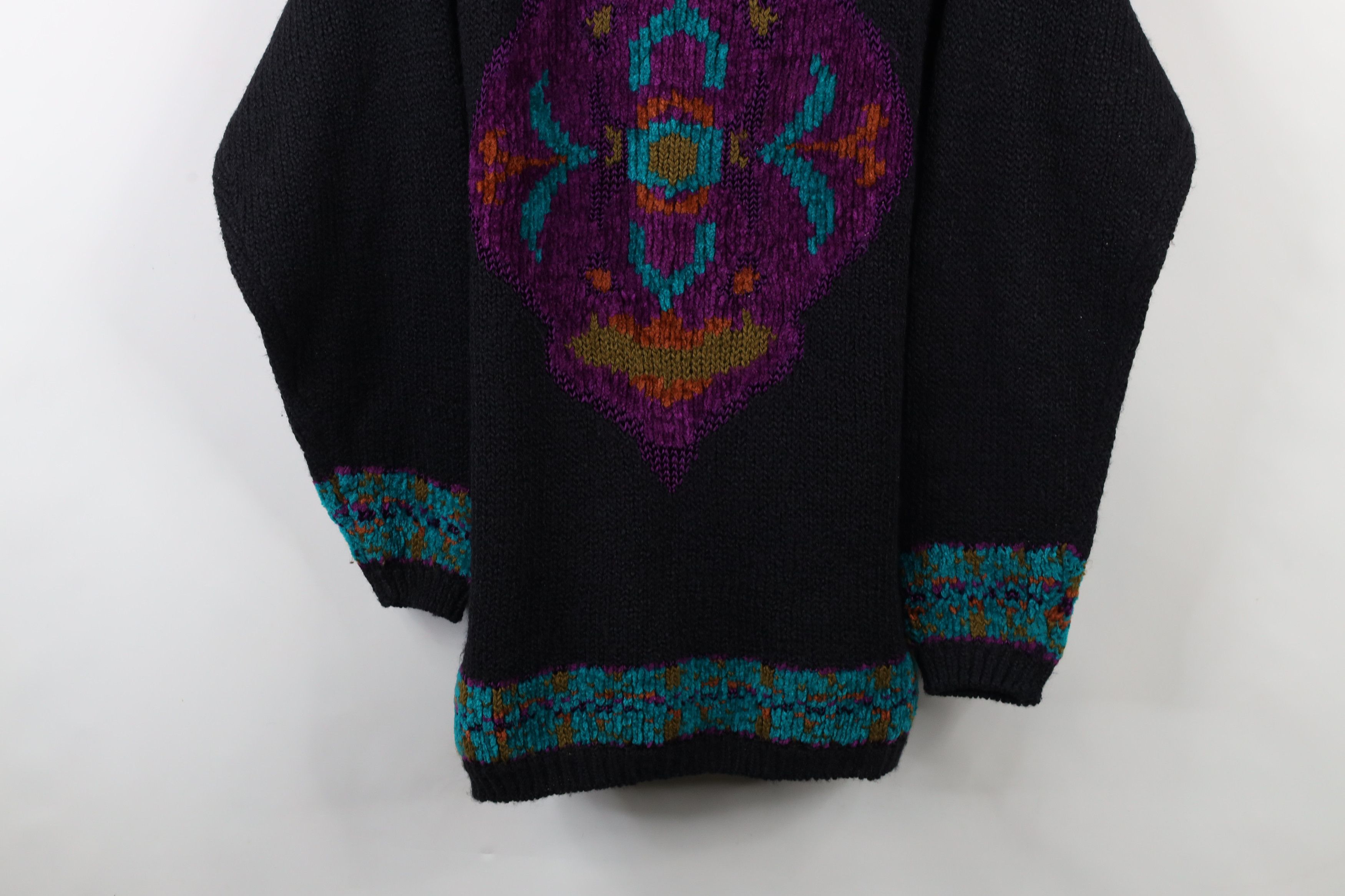 Vintage Vintage 90s Streetwear Flower Fleece Ribbed Knit Sweater Size XL / US 12-14 / IT 48-50 - 3 Thumbnail