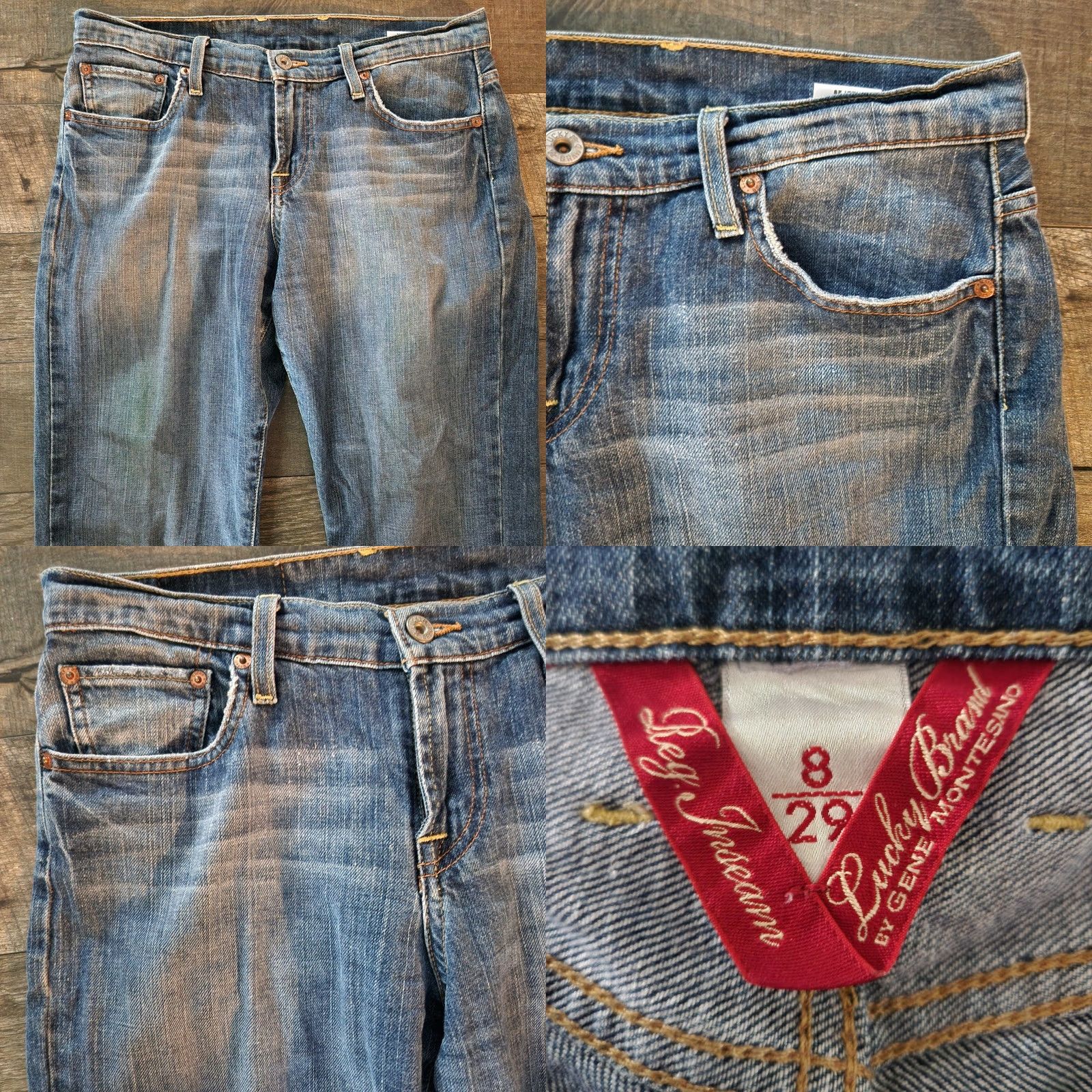 Lucky Brand VINTAGE Lucky Brand Jeans Womens 8 / 29 Embroidered Pockets Wide Leg Blue Y2K Mens? Size 30" / US 8 / IT 44 - 8 Thumbnail