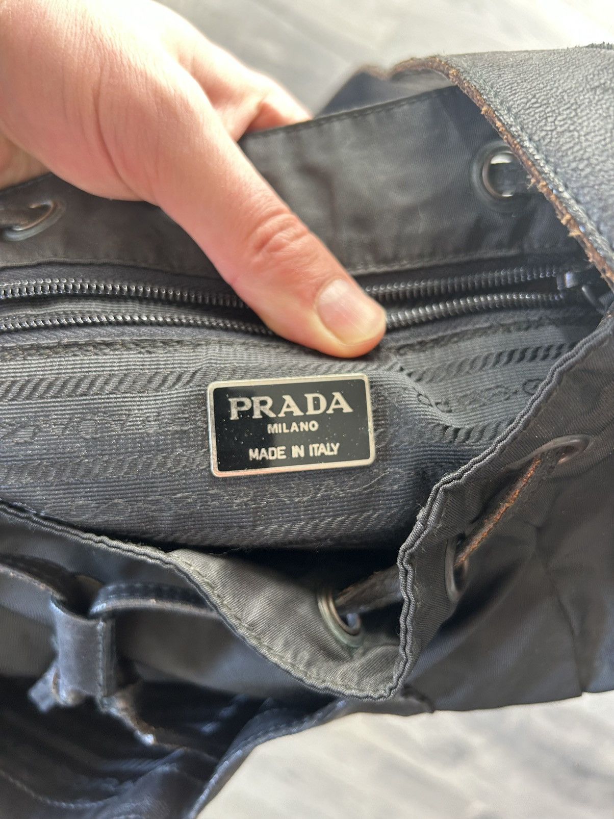 Prada Black Nylon and Leather Shoulder Bag with Studded Pocket Size ONE SIZE - 8 Thumbnail