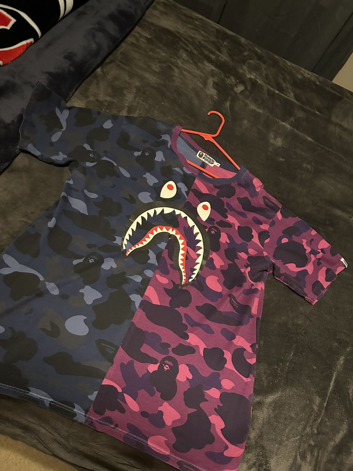 Bape Bape blue and purple camo shark face t shirt Size US XL / EU 56 / 4 - 1 Thumbnail