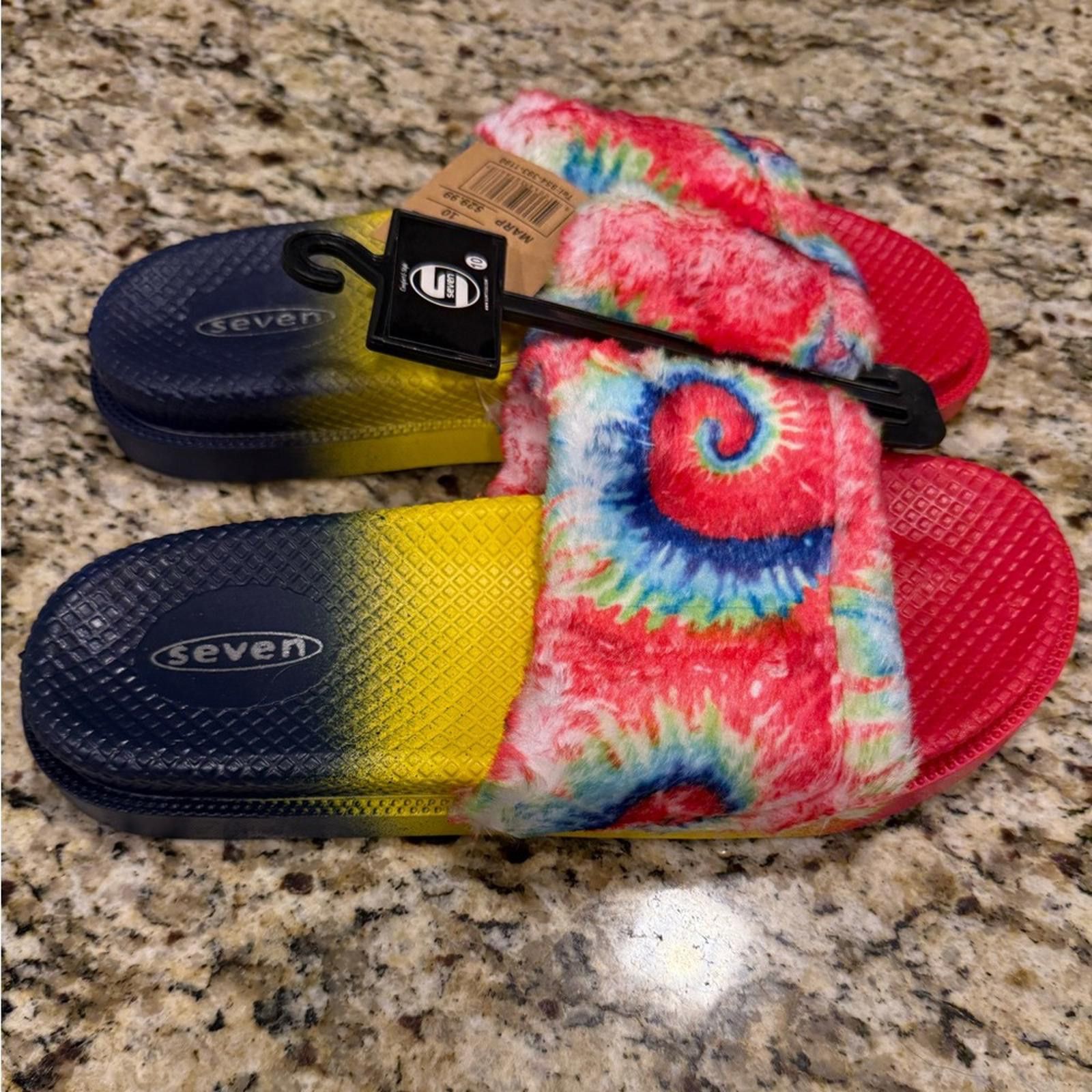 Seven 7 Seven tie dyed faux fur rainbow colored slides Size 10 Size US 10 / IT 40 - 4 Thumbnail