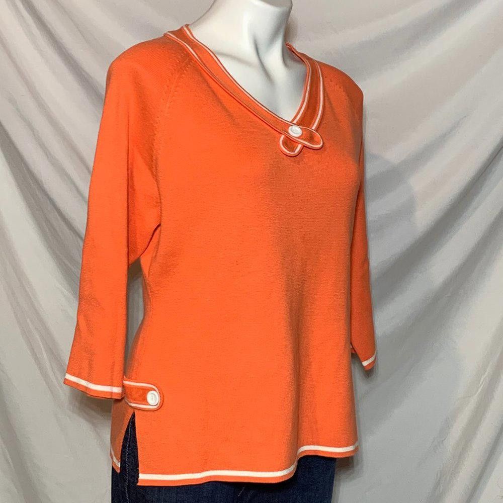 Designer World Republic Orange White Pullover Sweater Sz L Size L / US 10 / IT 46 - 2 Thumbnail