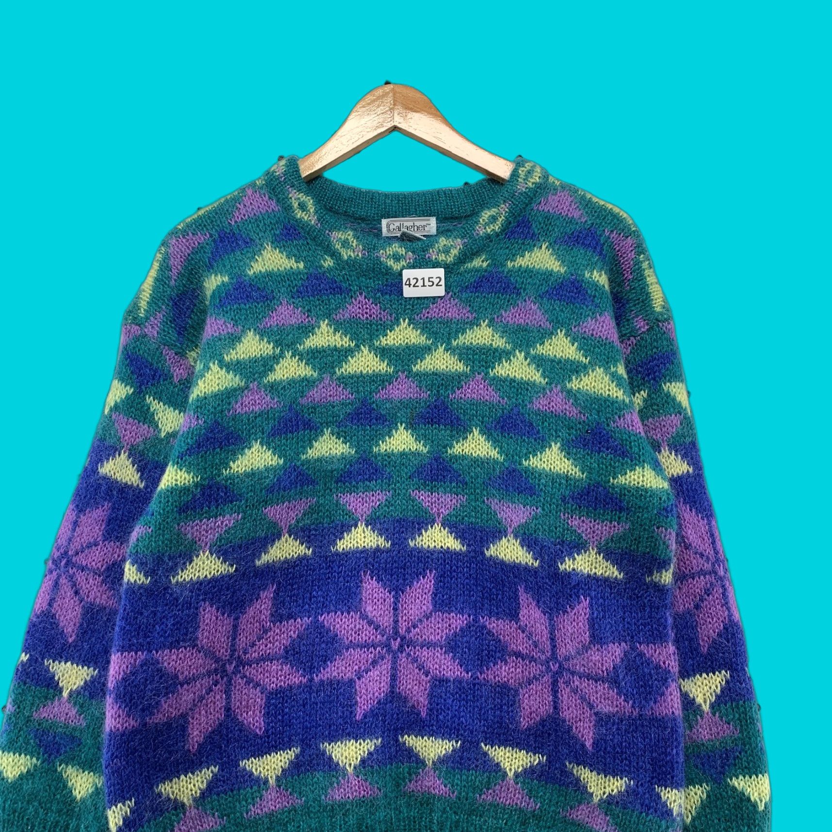 Vintage VINTAGE Gallagher Mohair Womens M Green Purple Snowflake Knit Crew Neck Sweatshirt Size M / US 6-8 / IT 42-44 - 1 Thumbnail