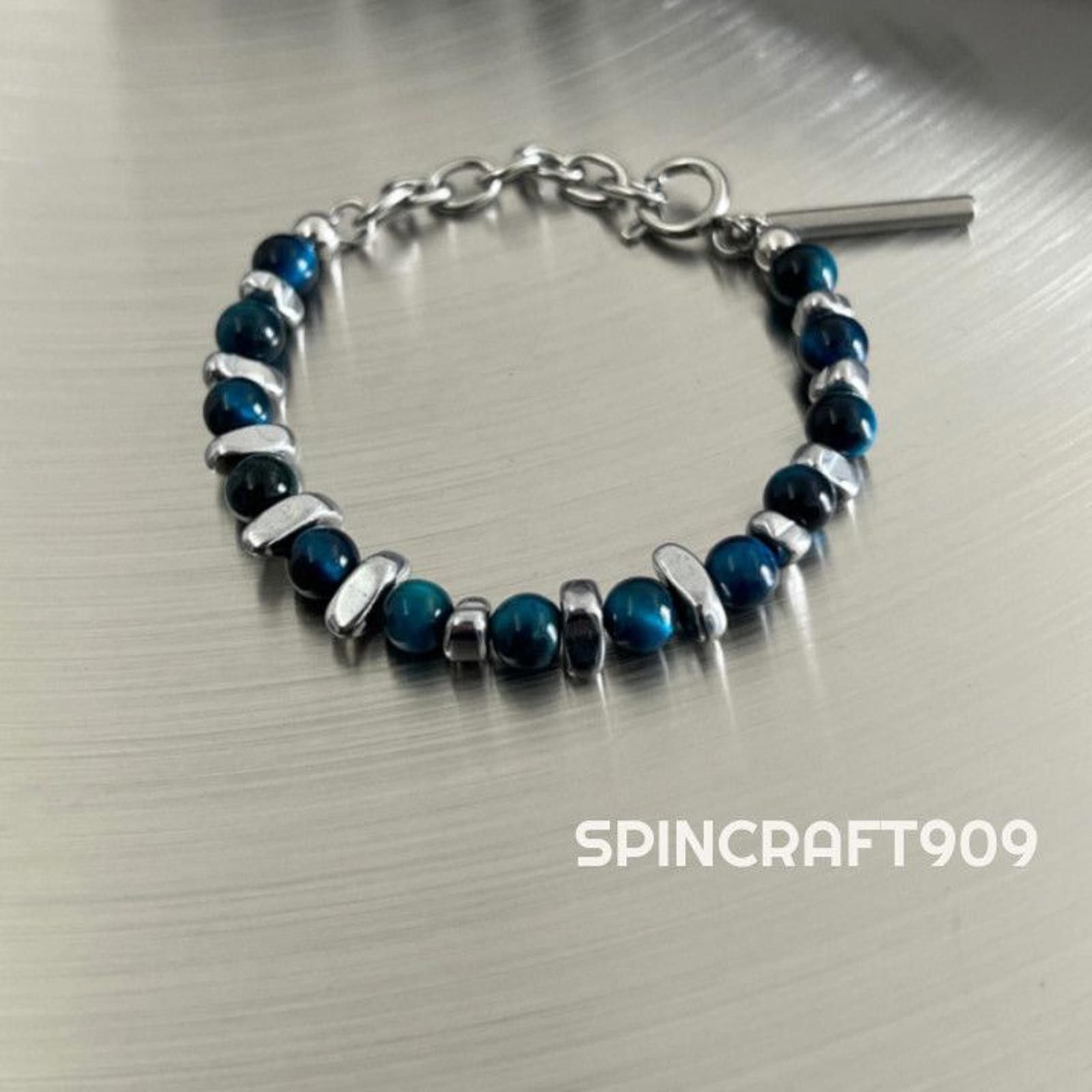 Jewelry Blue Ball Crystal Silver Chain Link Bracelet Size ONE SIZE - 2 Thumbnail