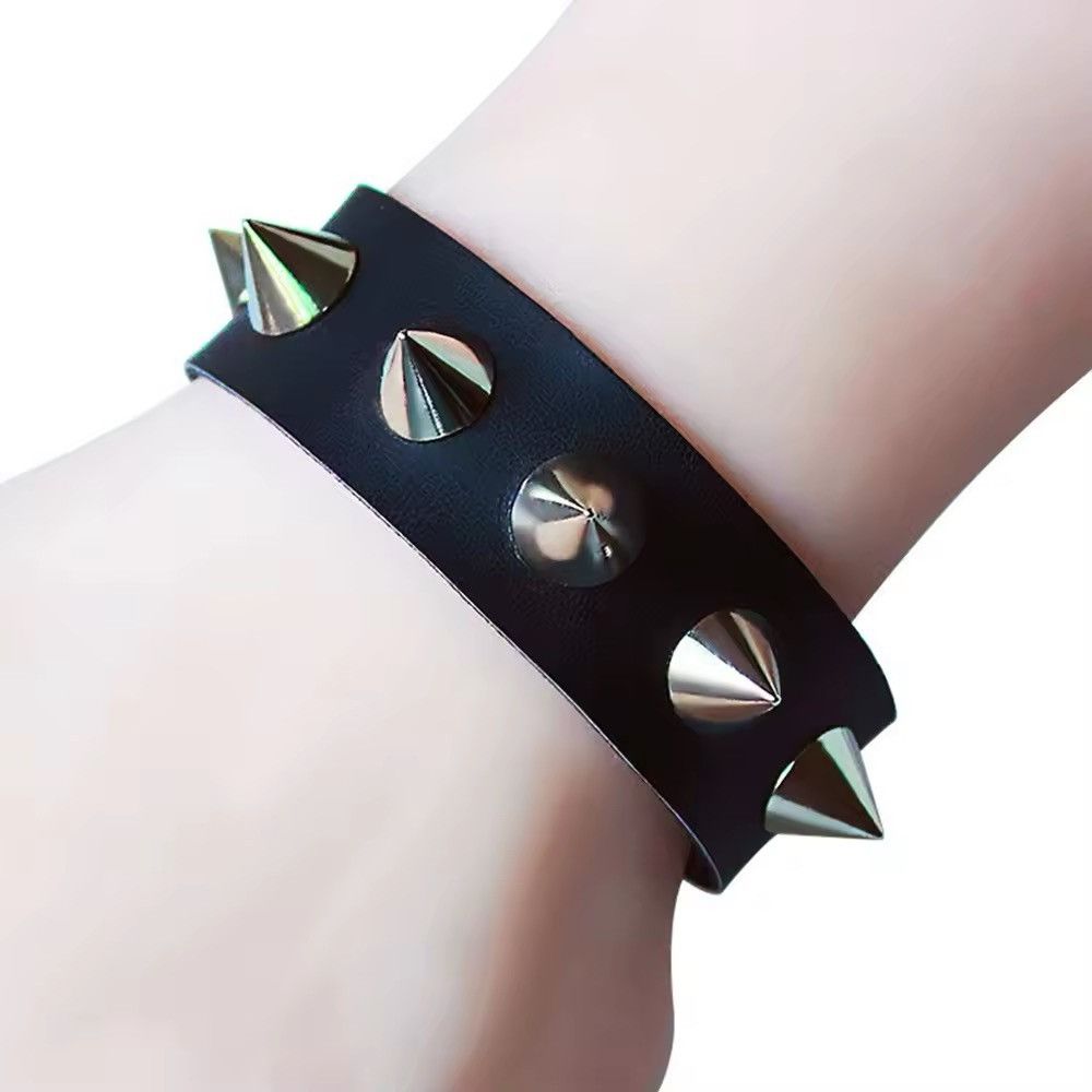 Jewelry Punk Rock One-row Spike Rivet PU Leather Bracelets Size ONE SIZE - 3 Thumbnail