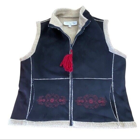 Other Tasha Polizzi Black Faux Suede Sherpa Lined Vest Embroidered Size S / US 4 / IT 40 - 2 Thumbnail