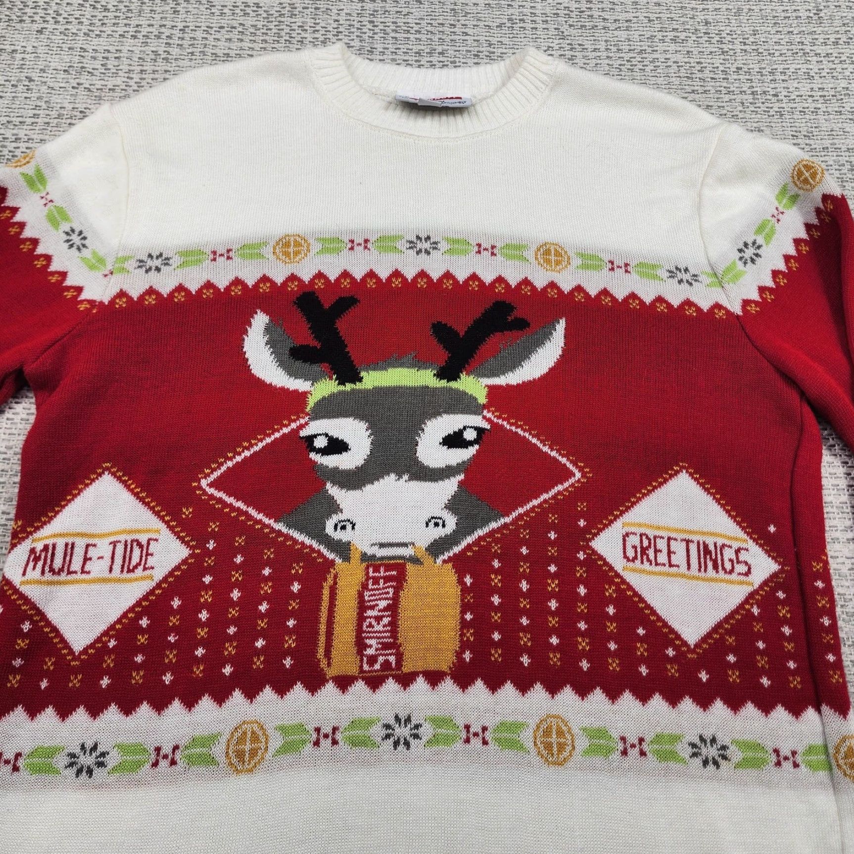 Vintage Smirnoff Sweater Mens M Red Ugly Christmas Mule-Tide Greetings Graphic Print Knit Pullover Crew Neck Holiday Party/Cocktail Seasonal Mens Size US M / EU 48-50 / 2 - 4 Thumbnail