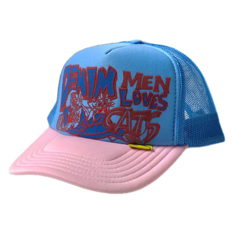 image of Kapital Denim Men Love Cats Trucker Cap Blue/pink