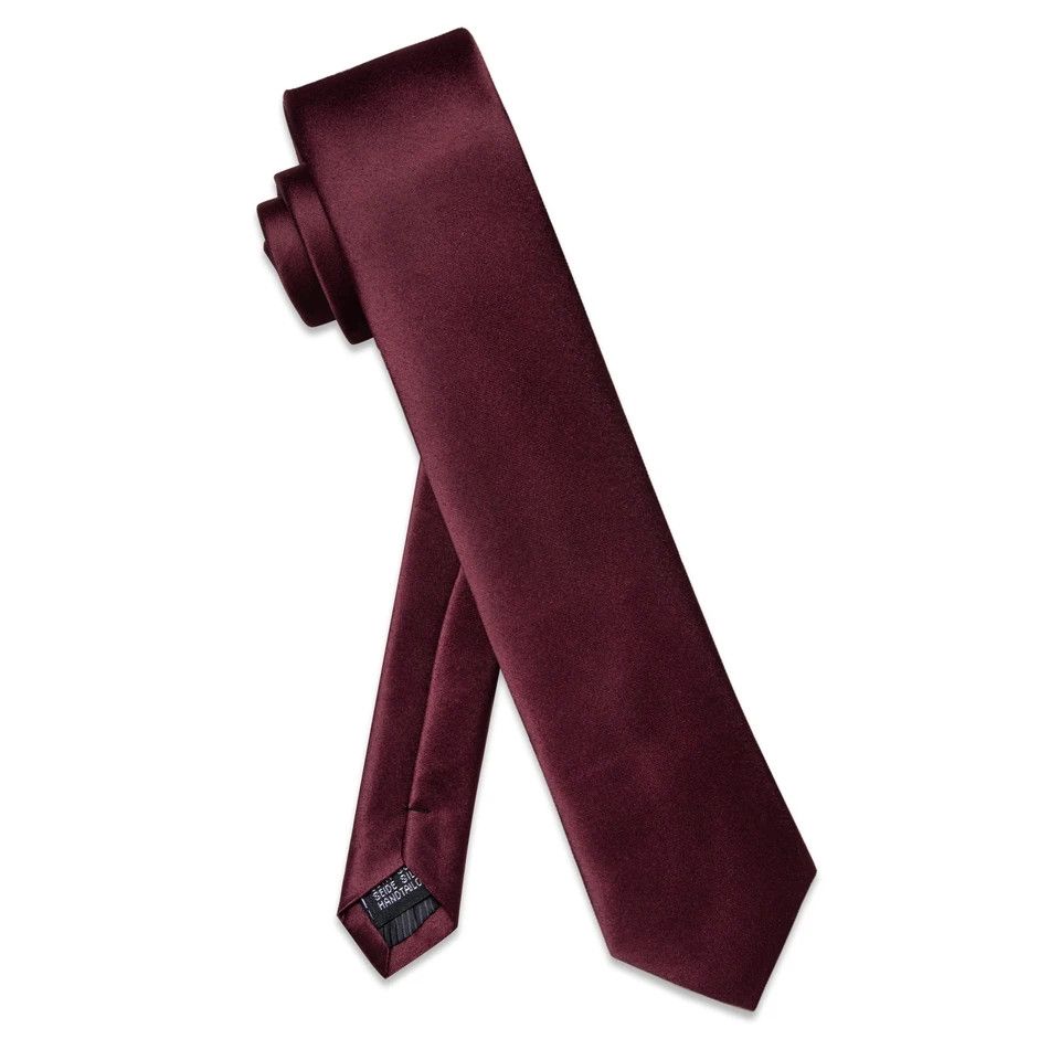 Japanese Brand Luxury Skinny Solid Burgundy Neck Tie Set Mens Size ONE SIZE - 2 Thumbnail