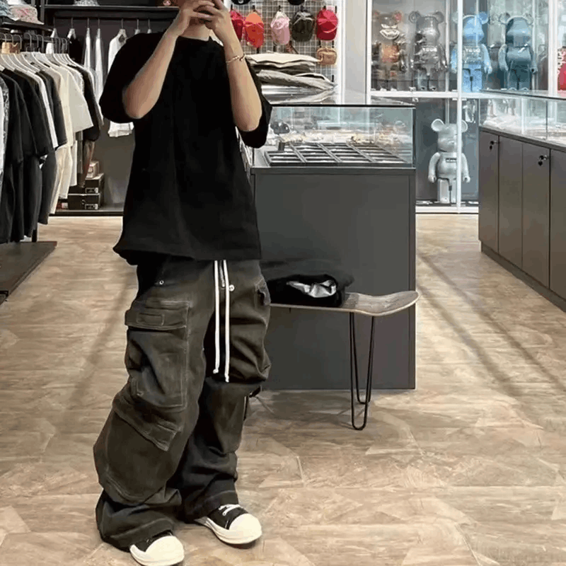 Designer × Japanese Brand × Jean Hombre Drawstring Elastic Baggy Cargo Jeans Size US 32 / EU 48 - 3 Thumbnail